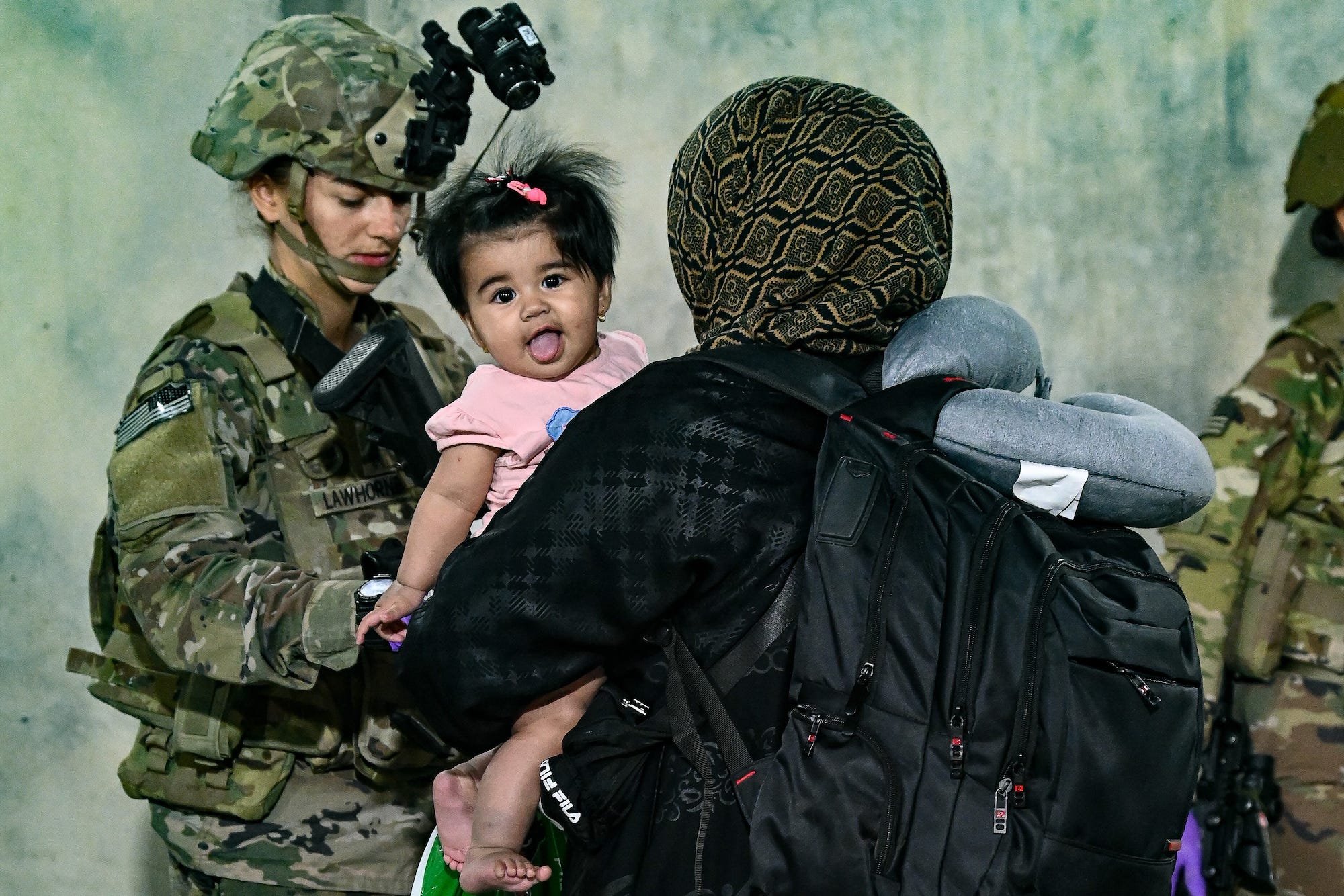 Army soldier during evacuation from Kabul, Afghanistan