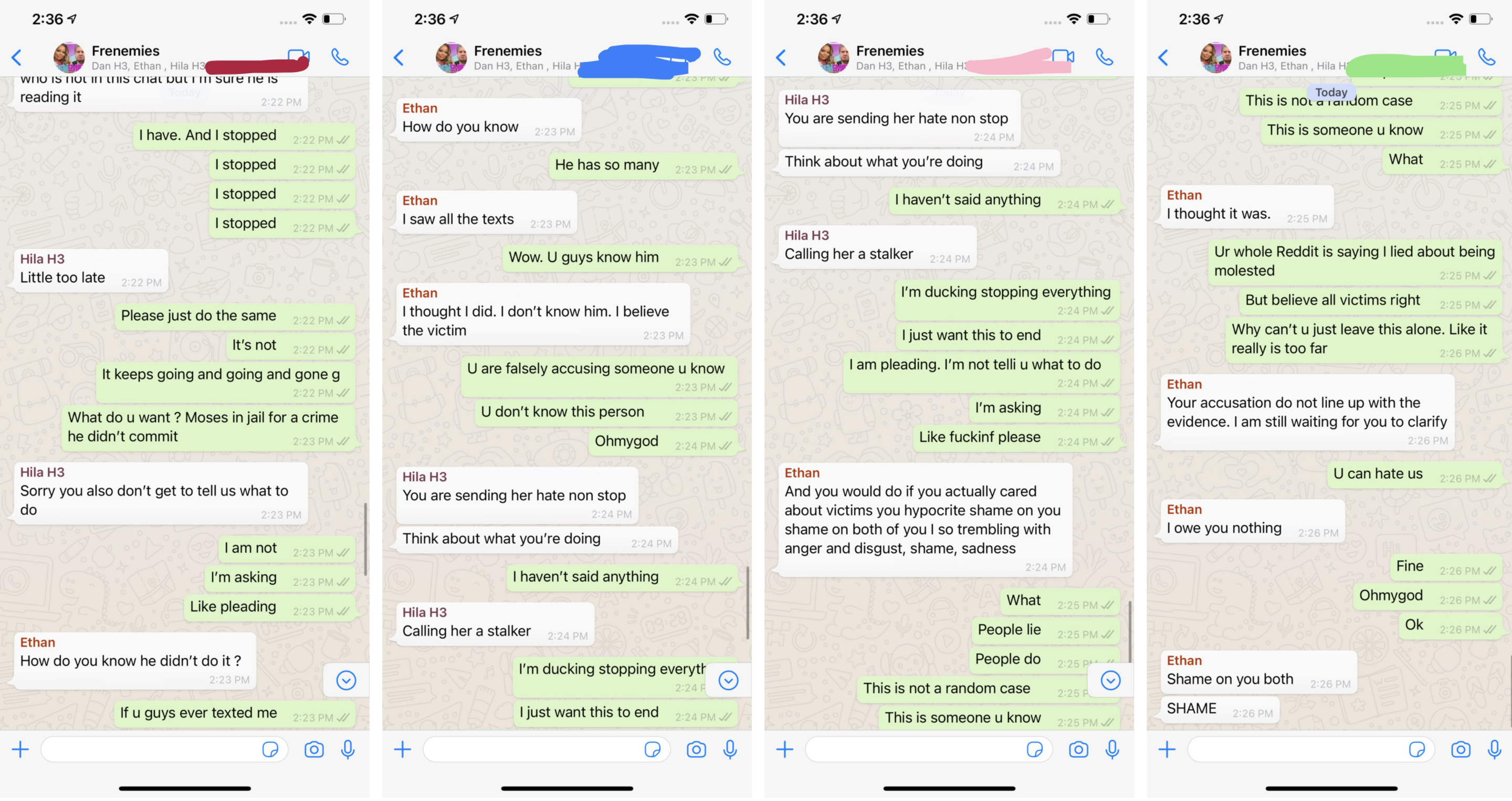 Paytas leaked purported group chats with Ethan and Hila Klein on Twitter on Sunday.