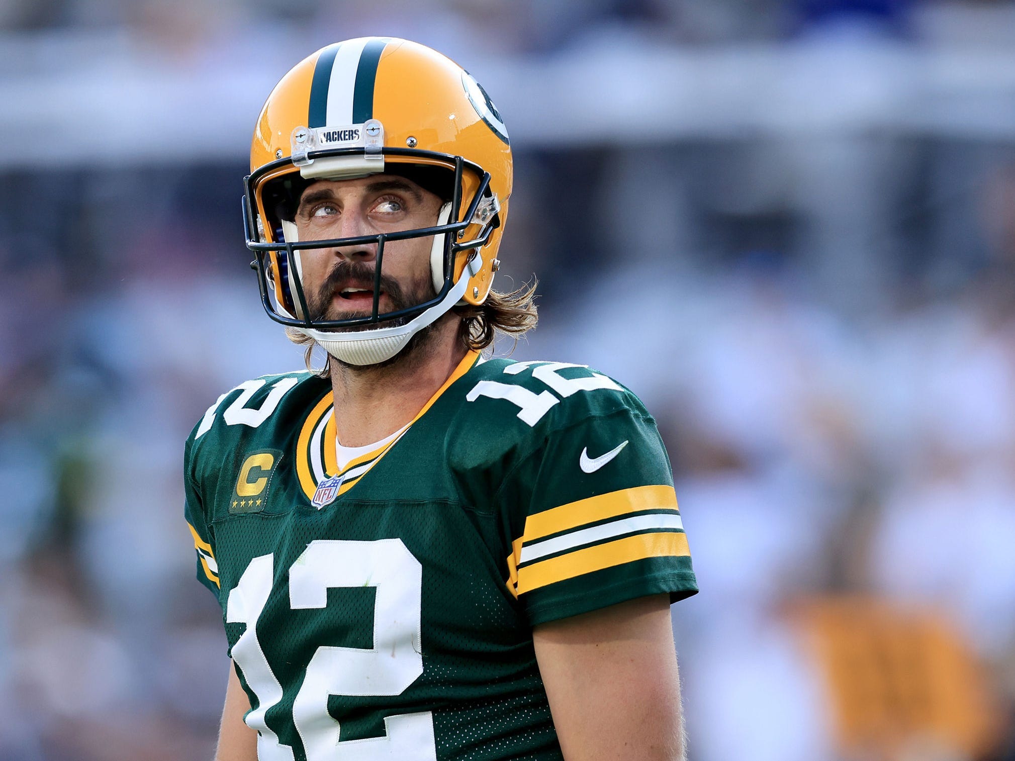 Aaron Rodgers reacts during a game against the New Orleans Saints.