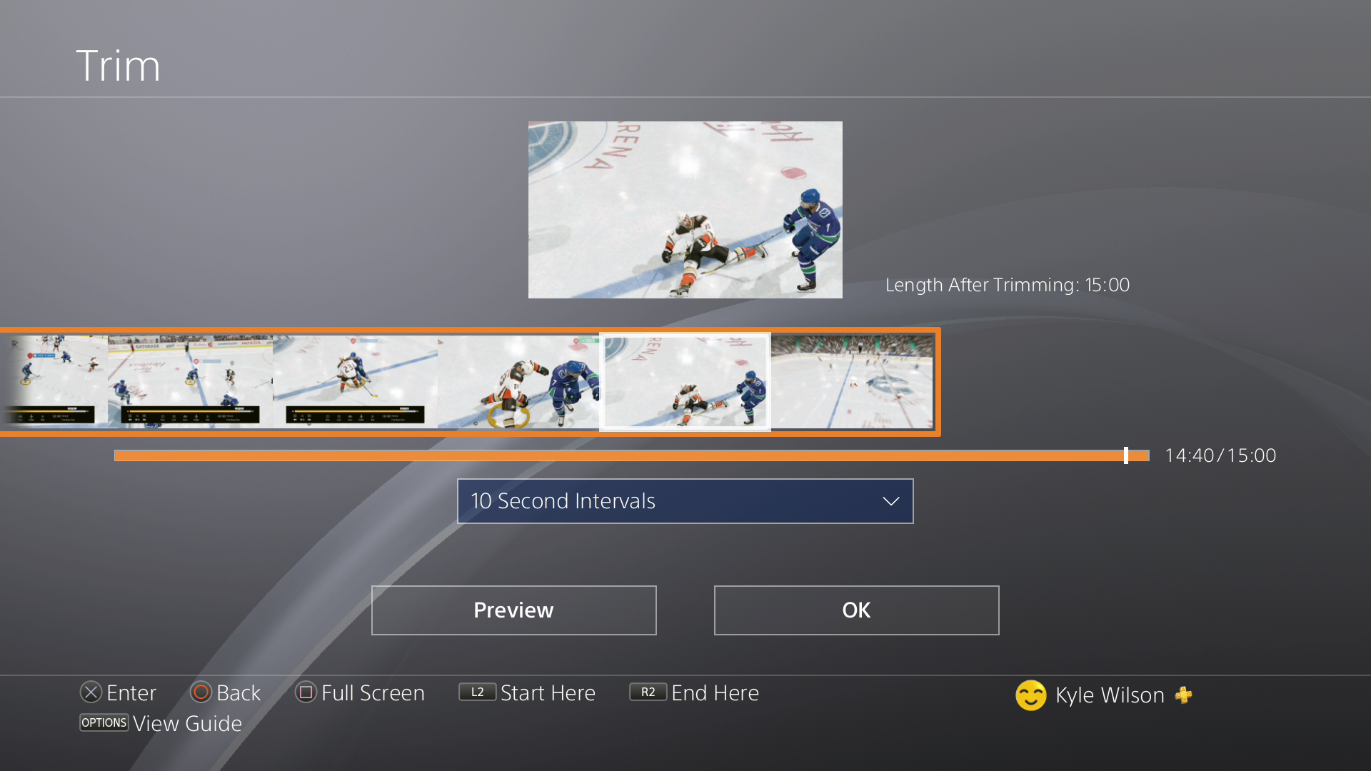 A screenshot of the PS4 Trim clip screen.