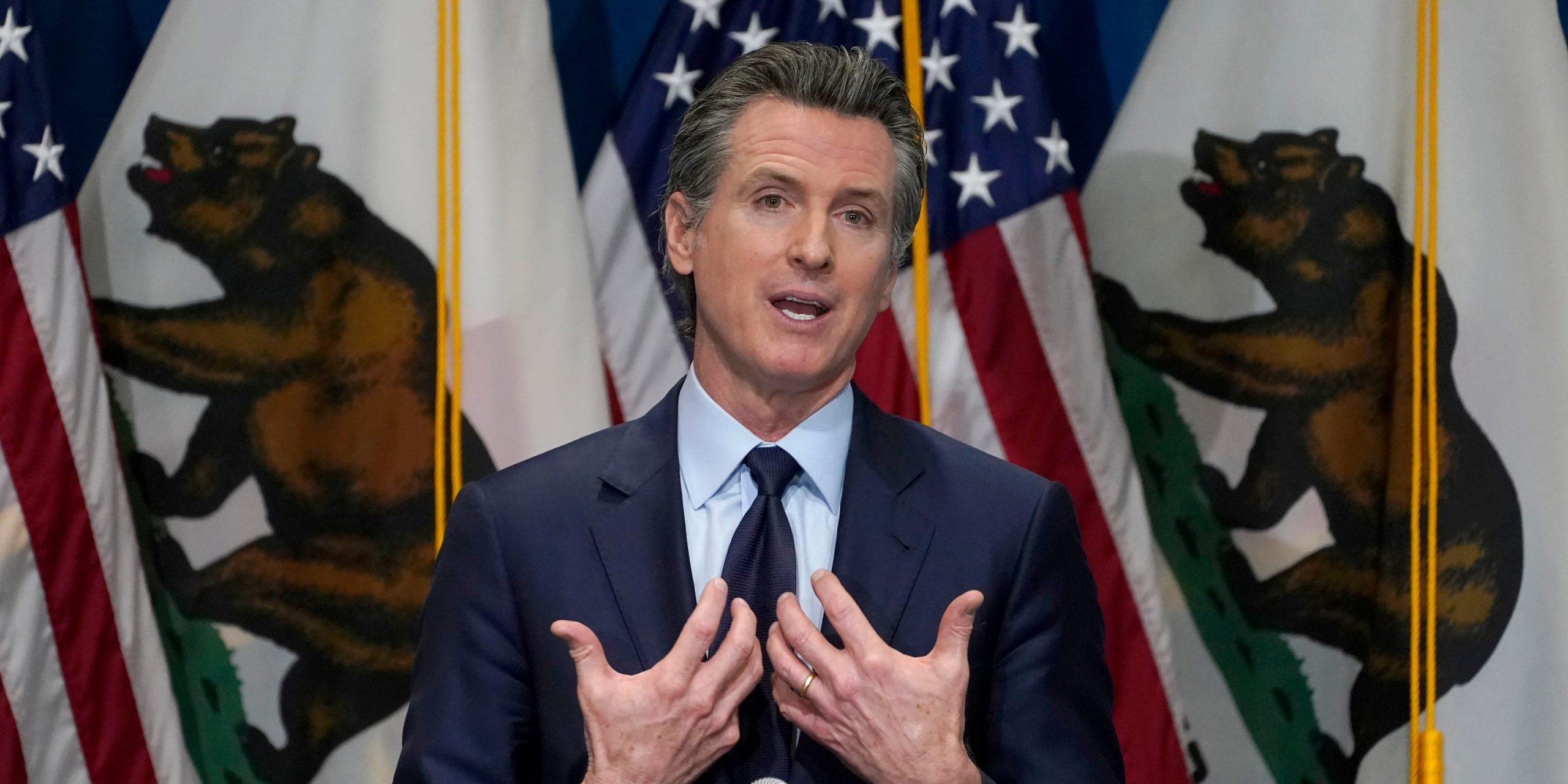 FILE - In this Jan. 8, 2021, file photo, California Gov. Gavin Newsom gestures during a news conference in Sacramento, Calif. Californians will start receiving ballots next month asking if Newsom, a Democrat should be recalled and if so, who they want to vote to replace him.