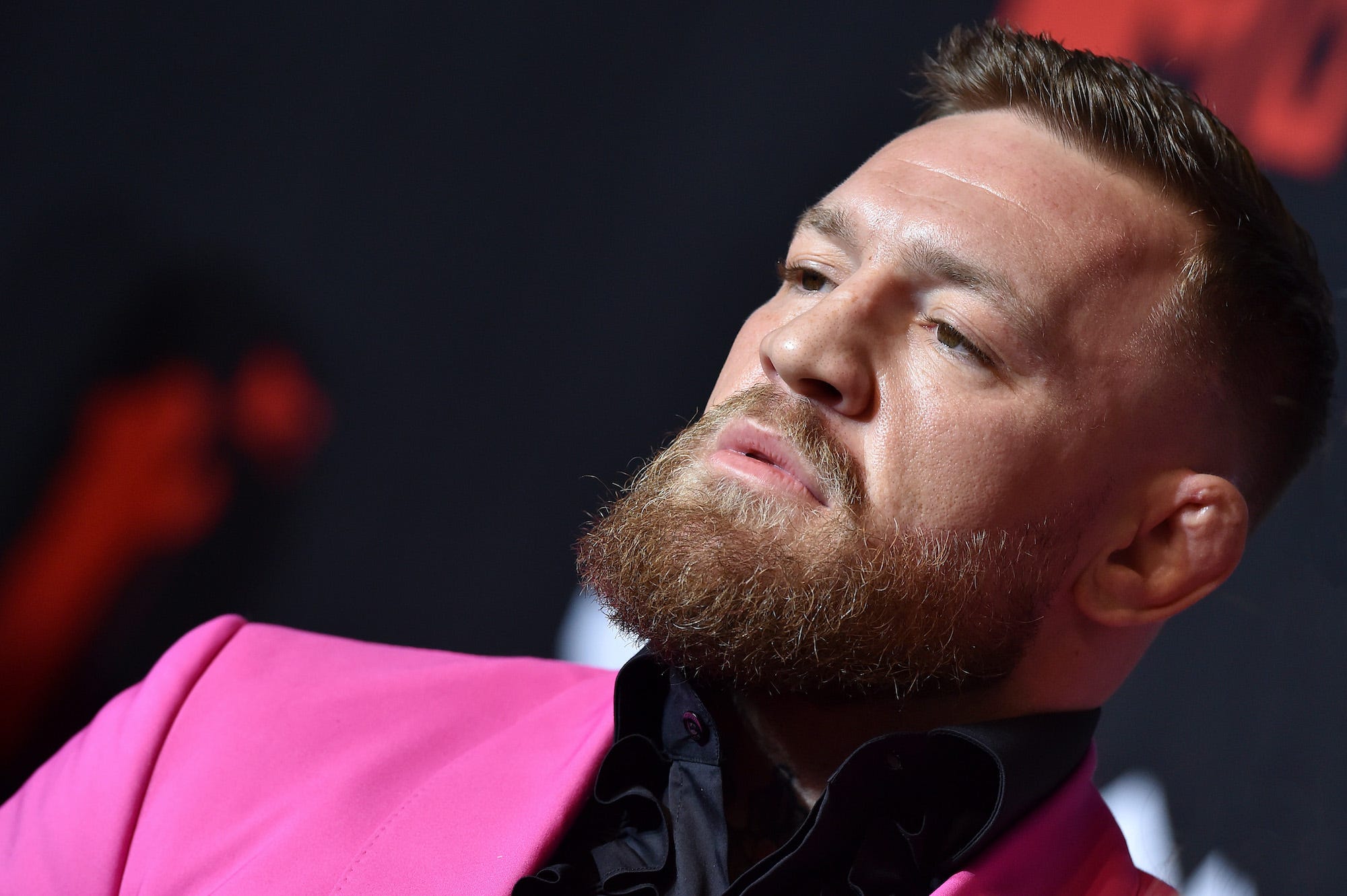 Conor McGregor in a pink suit jacket at the VMAs in Brooklyn, New York.