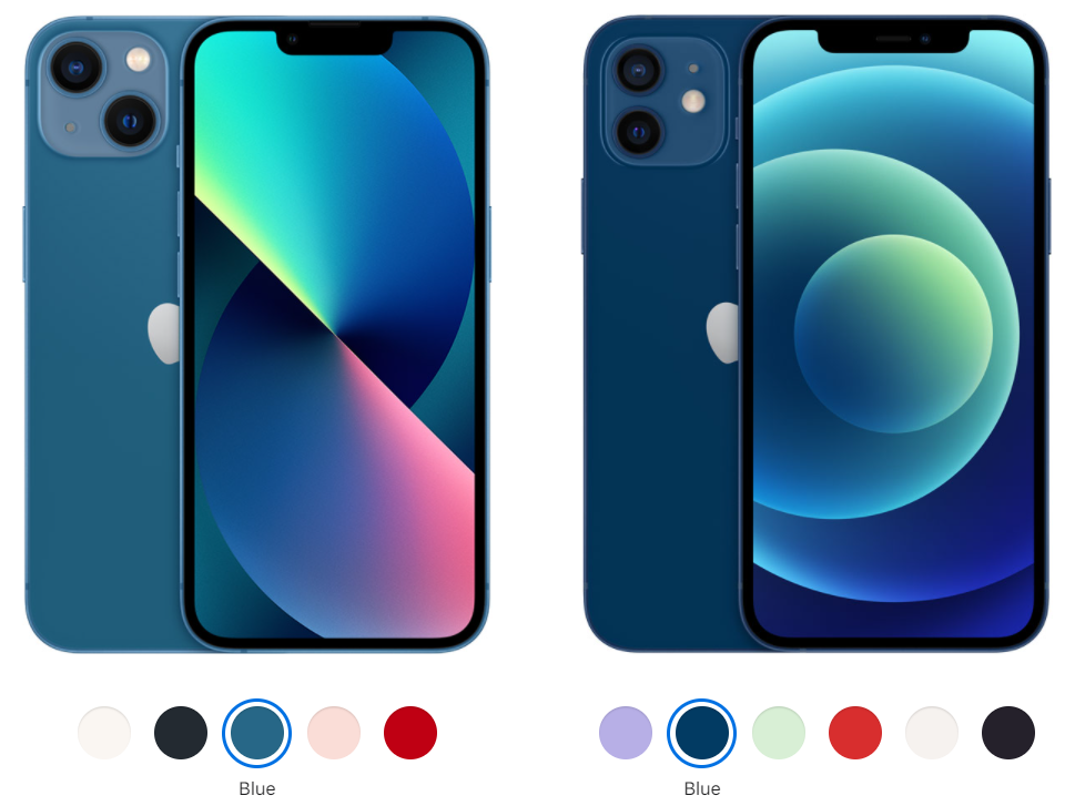 Apple's iPhone 12 and iPhone 13 compared in Apple's iPhone comparison tool.