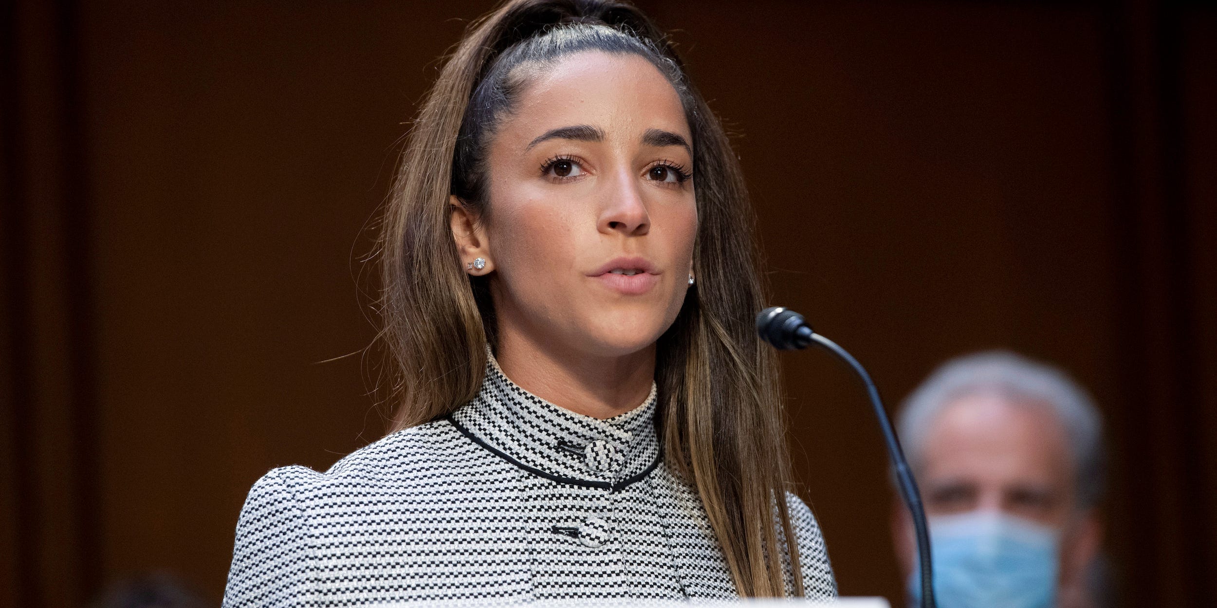 United States Olympic gymnast Aly Raisman testifies during a Senate Judiciary hearing about the Inspector General's report on the FBI's handling of the Larry Nassar investigation on Capitol Hill, Wednesday, Sept. 15, 2021, in Washington.