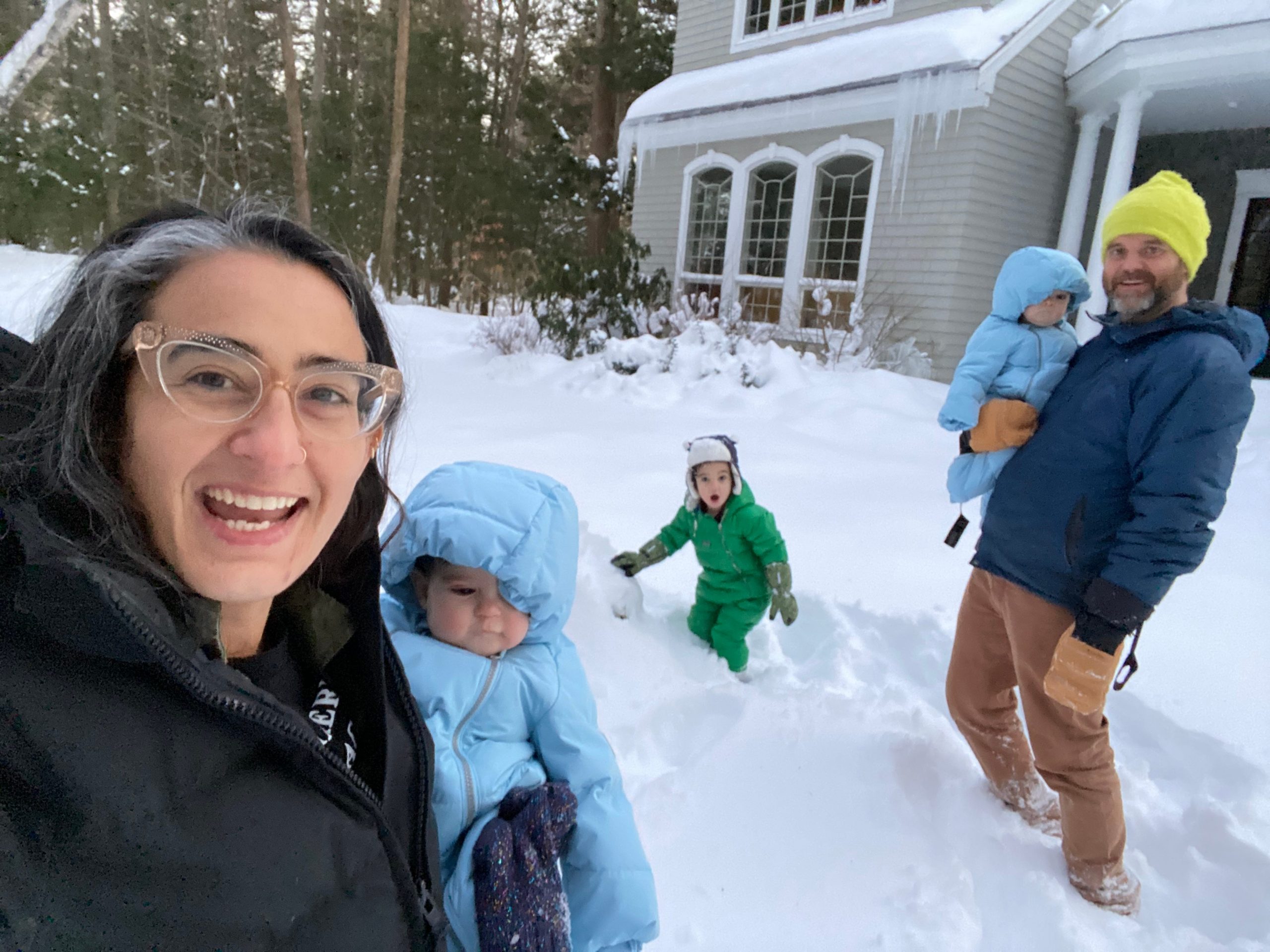 Conz Preti with her family in the snow