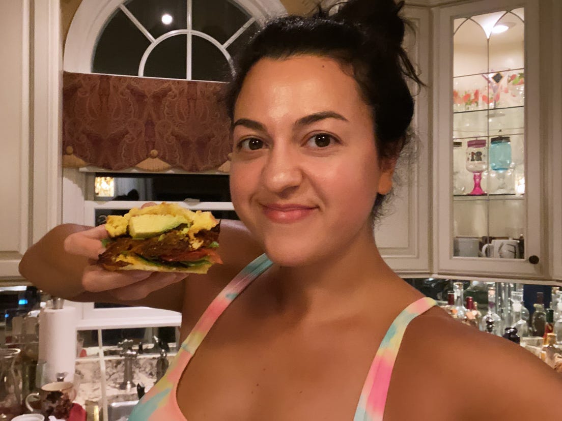 fabiana with the vegan blt sandwich