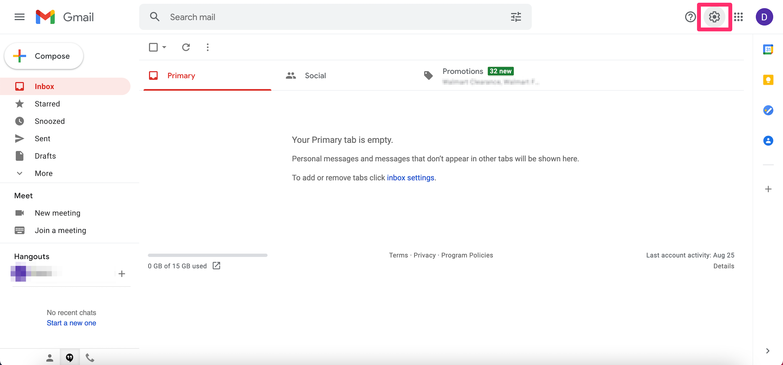 Screenshot of Gmail's main page