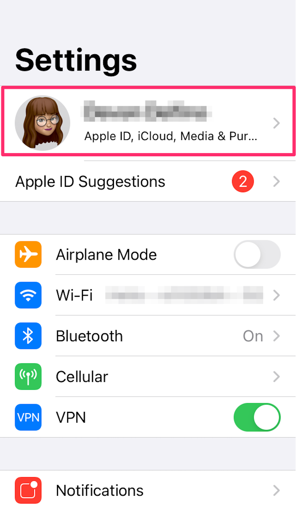 Screenshot of iPhone Settings main screen