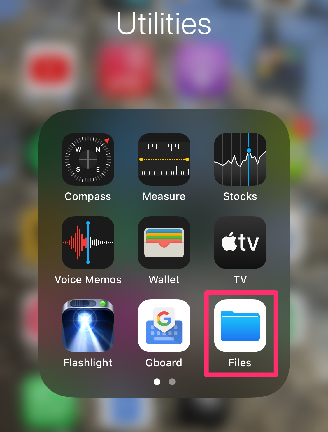 Screenshot of Files app icon on iPhone