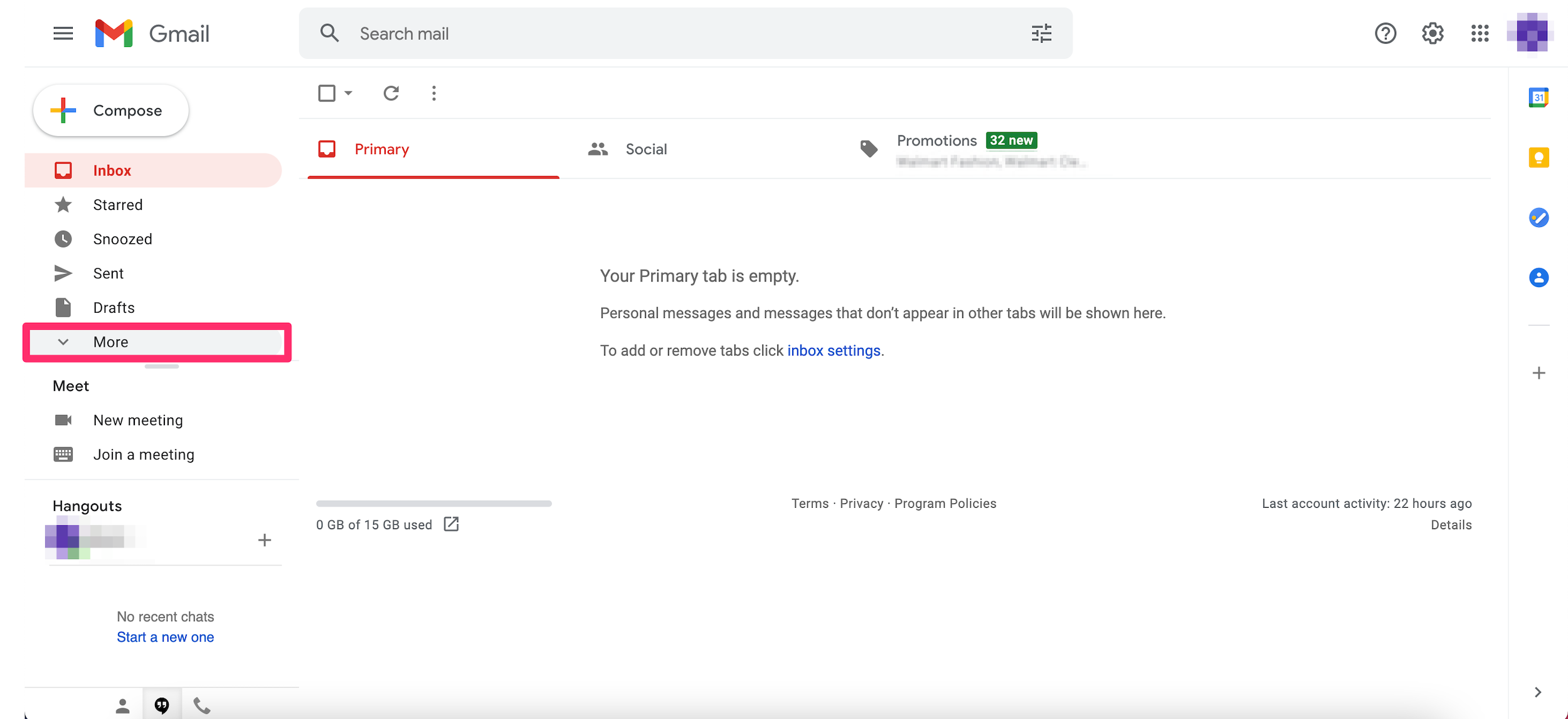 Screenshot of the main inbox in Gmail