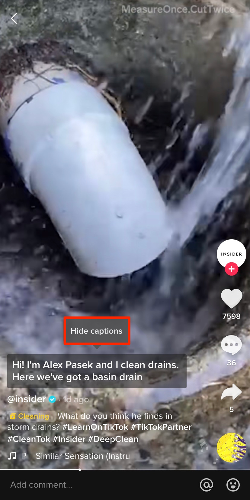 tiktok hide captions option