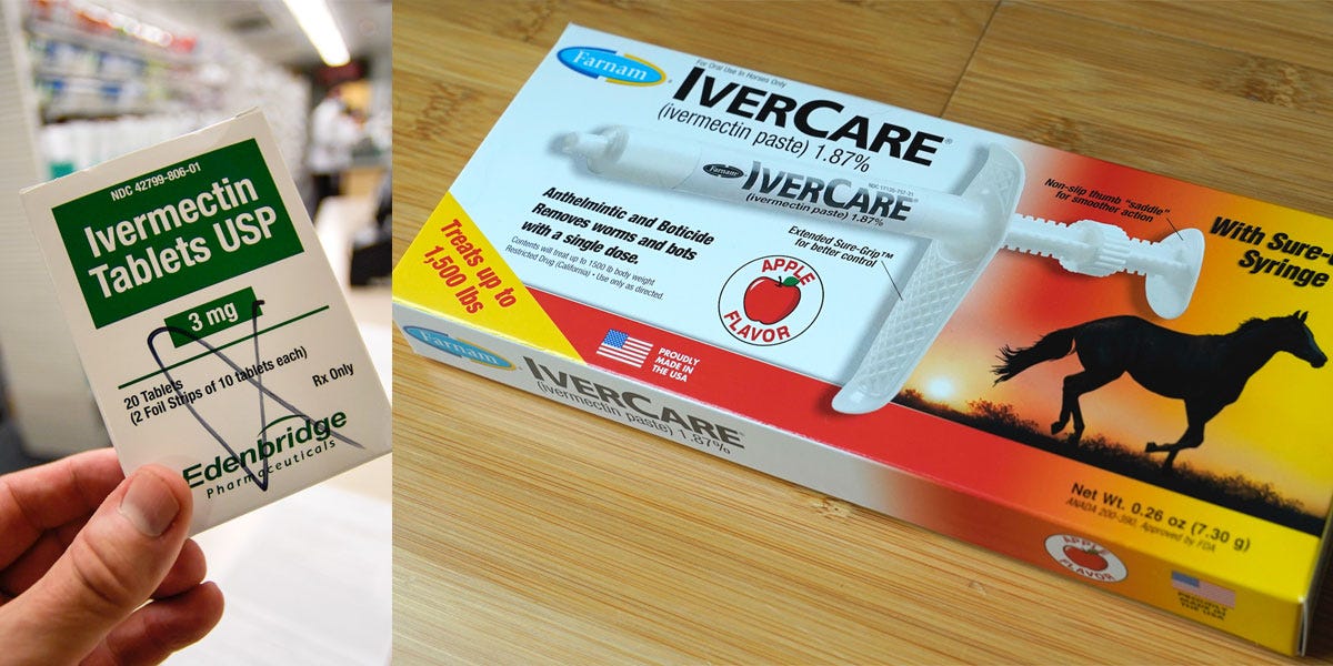 side by side of ivermectin tablets for people, and ivermectin paste for horses