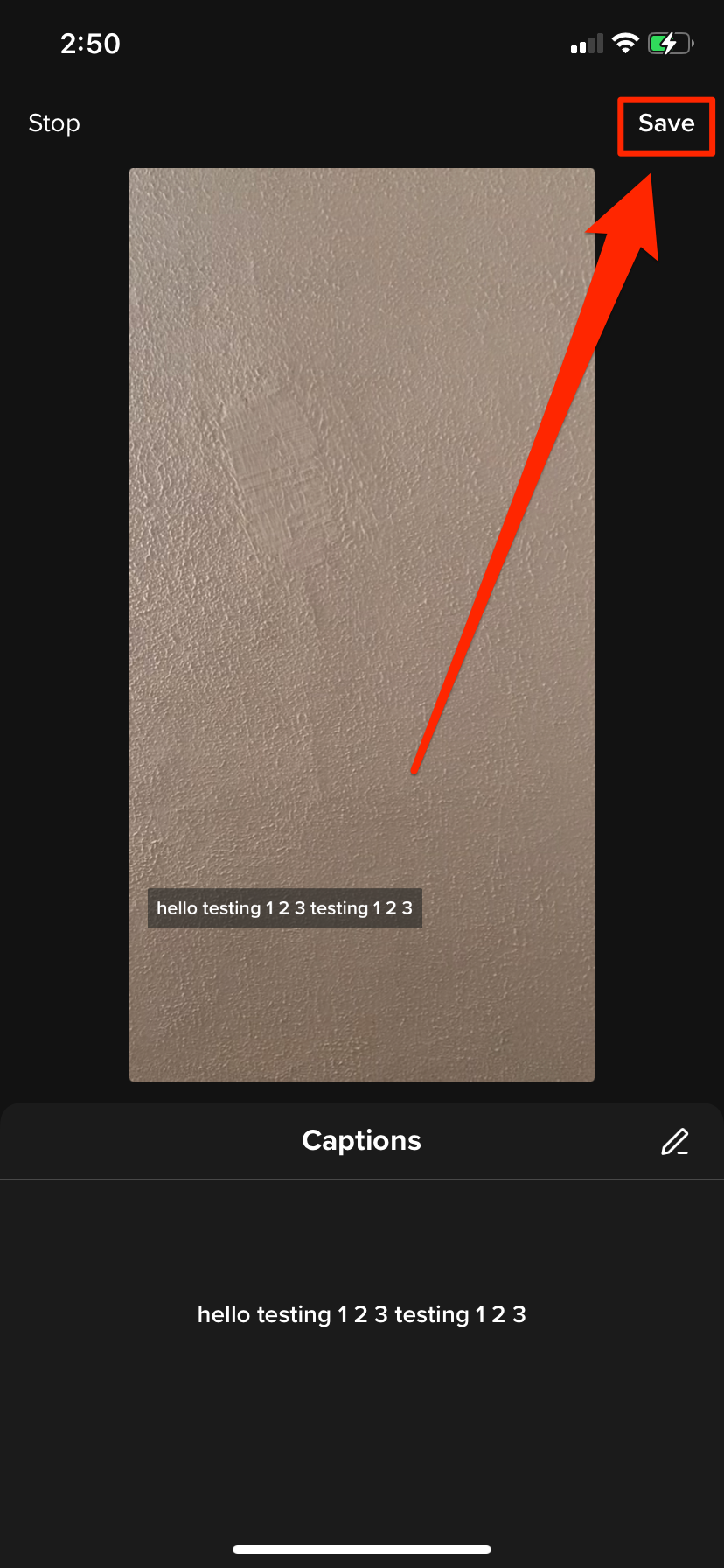 tiktok captions page, tap save