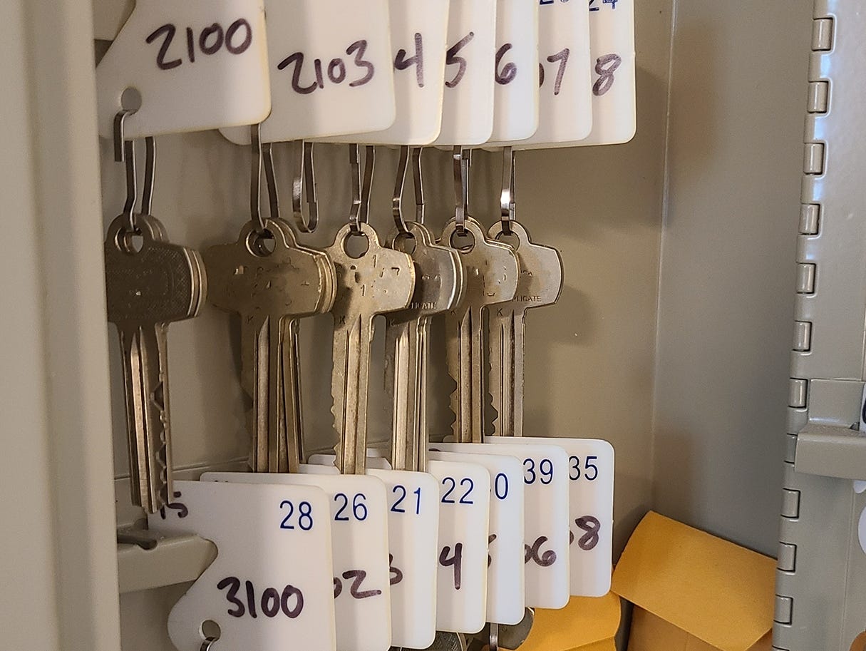 inventory of keys in a lockbox at a sorority house