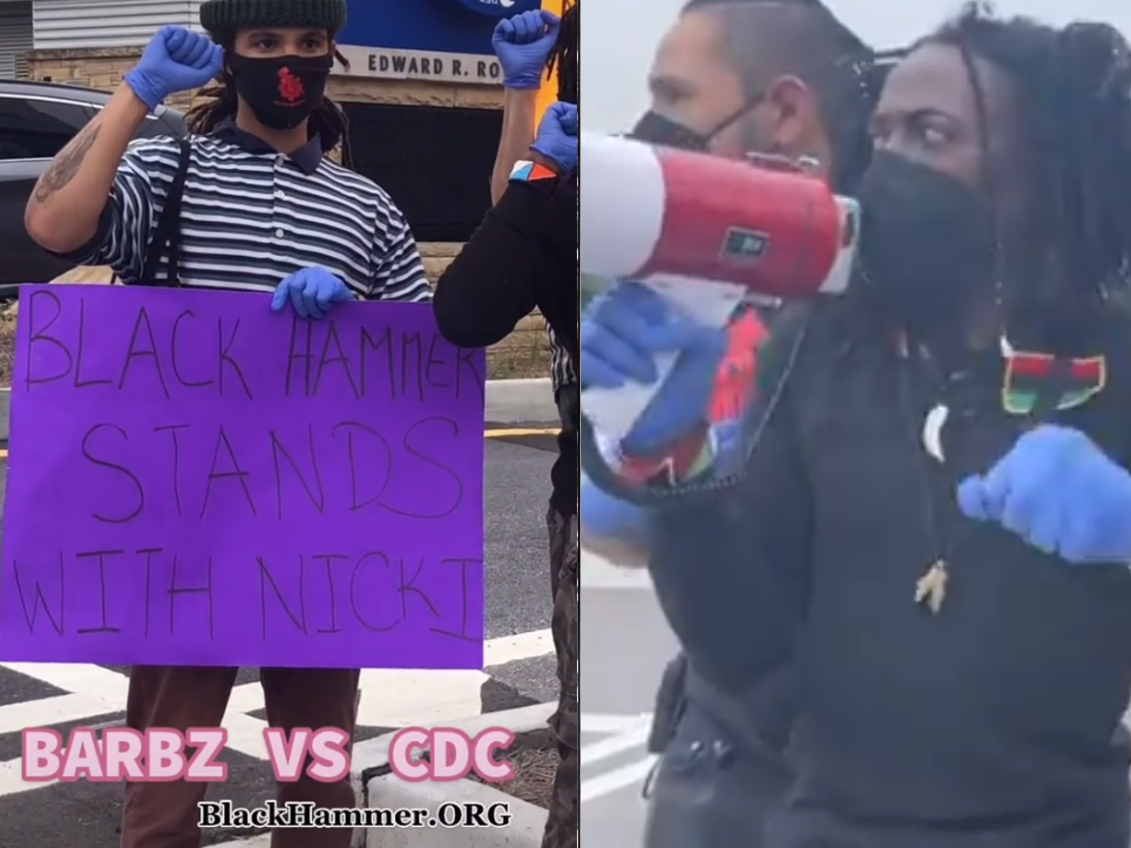 Protestors in support of Nicki Minaj outside of the CDC