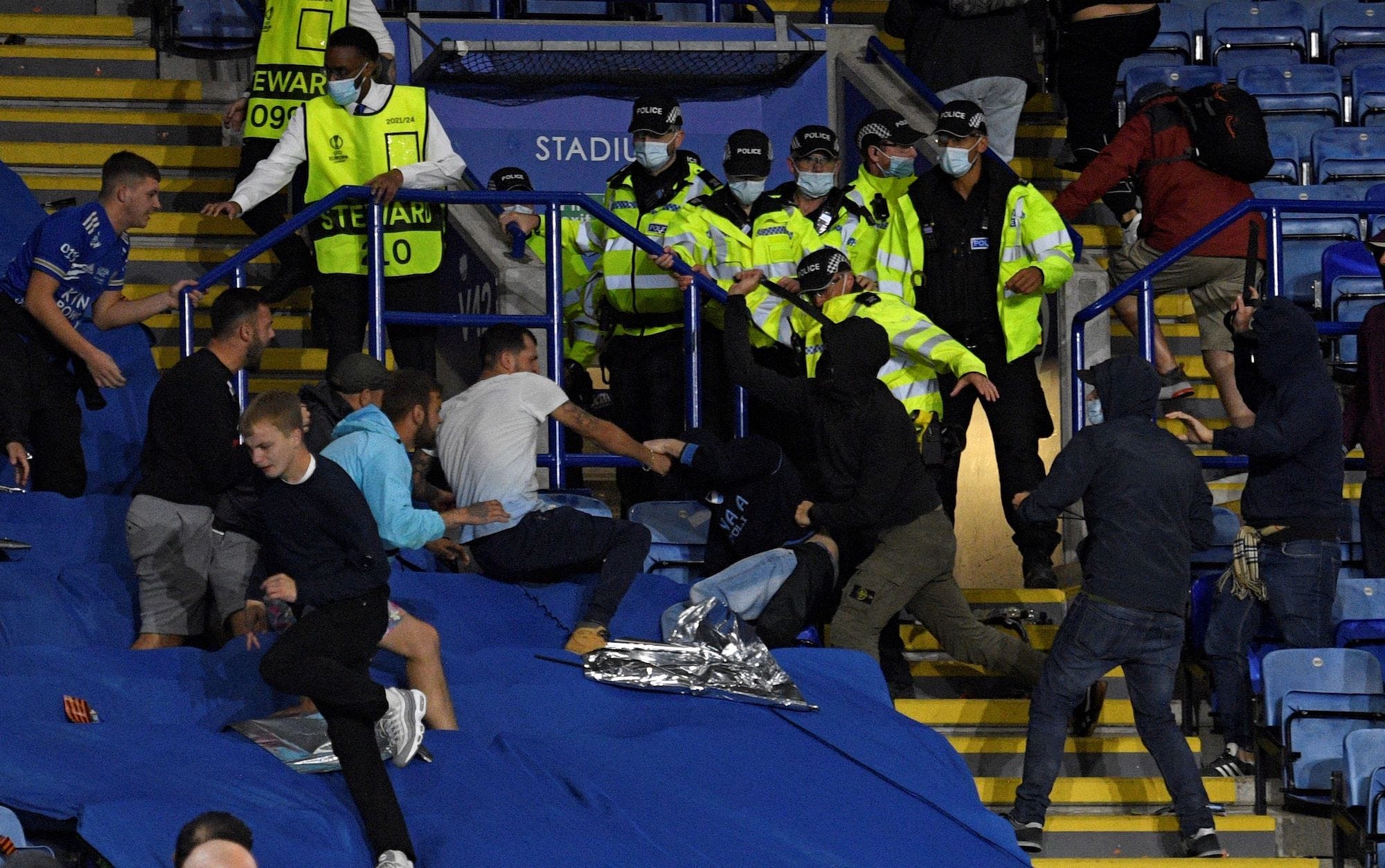 Leicester and Napoli fans clash at the King Power Stadium