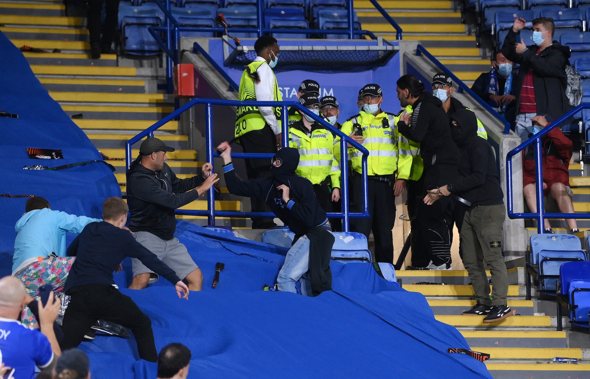 Leicester and Napoli fans clash at the King Power Stadium