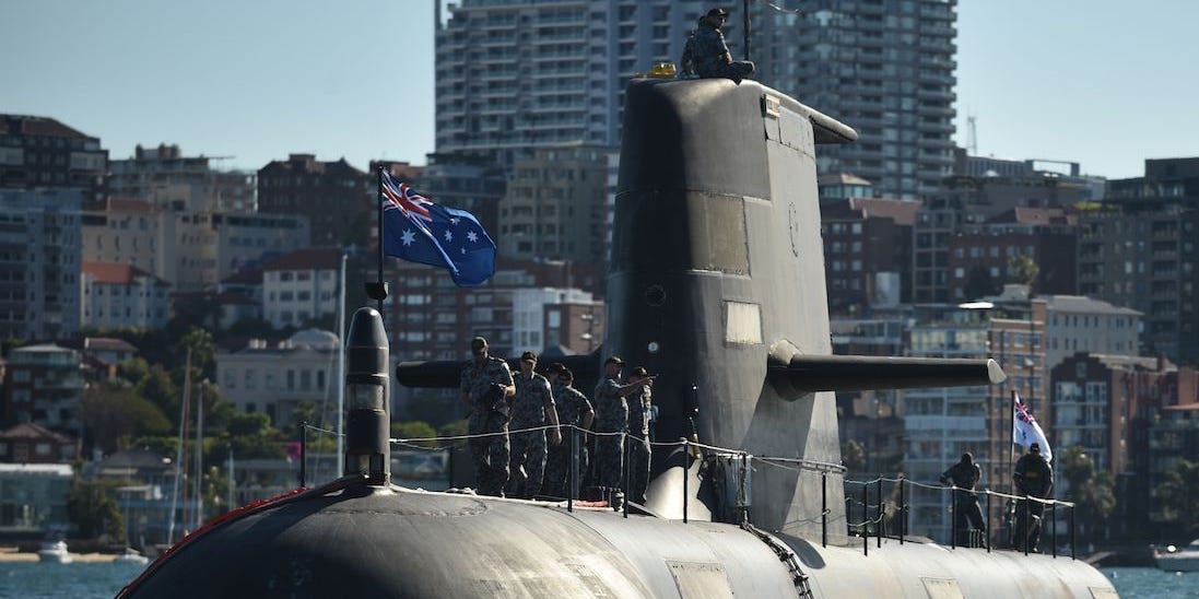 The Royal Australian Navy's HMAS Waller (SSG 75), a Collins-class diesel-electric submarine, is seen in Sydney Harbour on November 2, 2016.