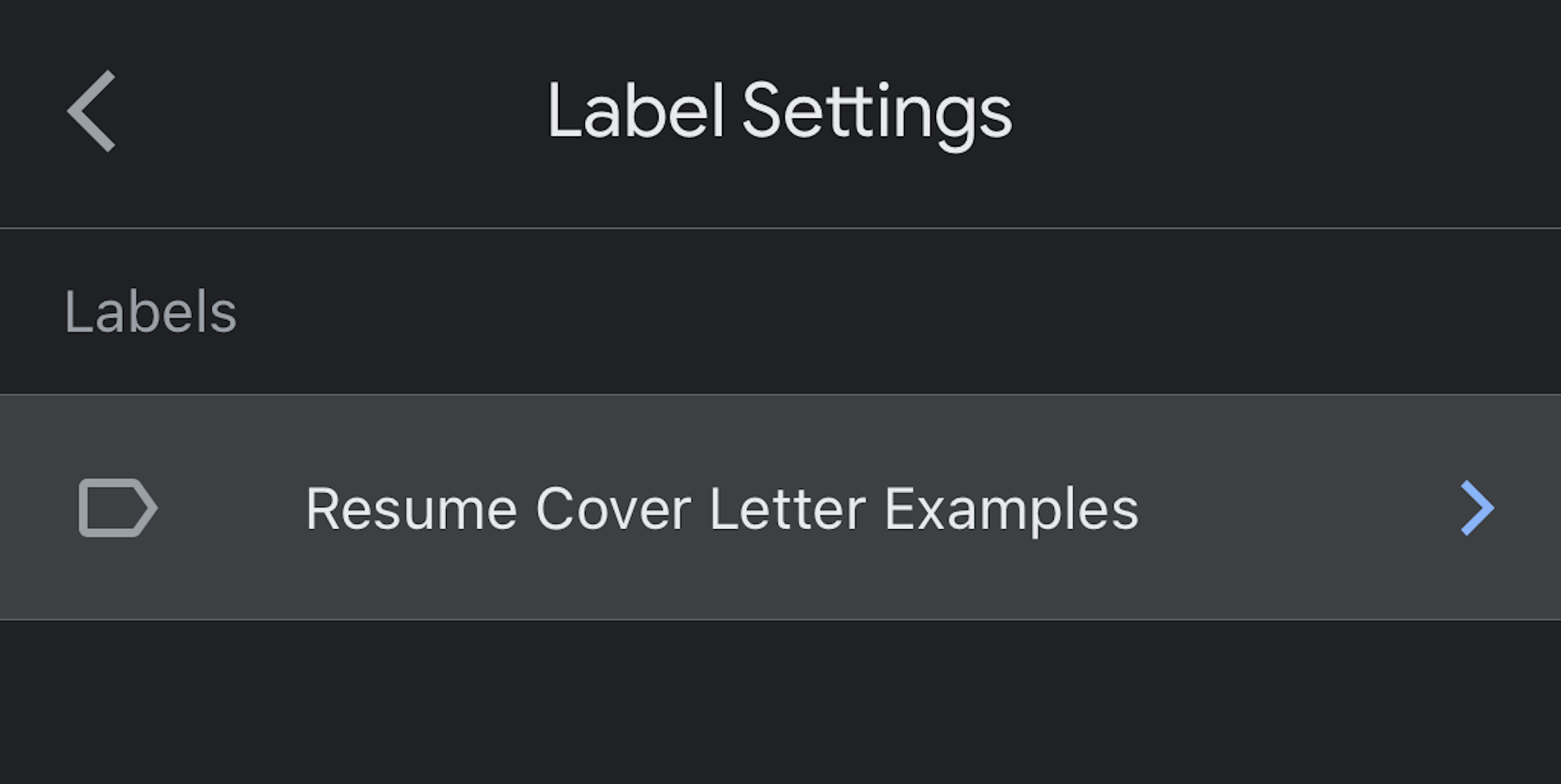 Screenshot of Label Settings page on Gmail mobile app