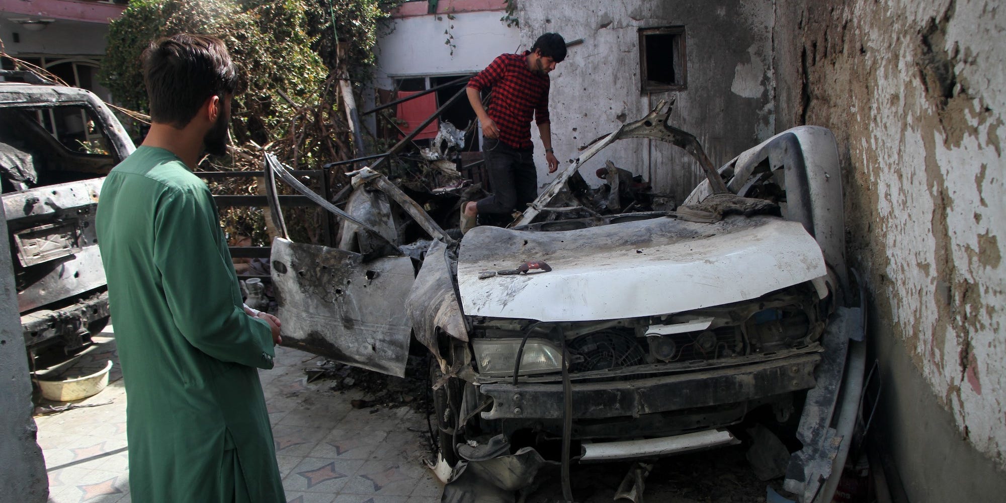 Photo taken on Sept. 2, 2021 shows damaged vehicles at the site of the US airstrike in Kabul, capital of Afghanistan.