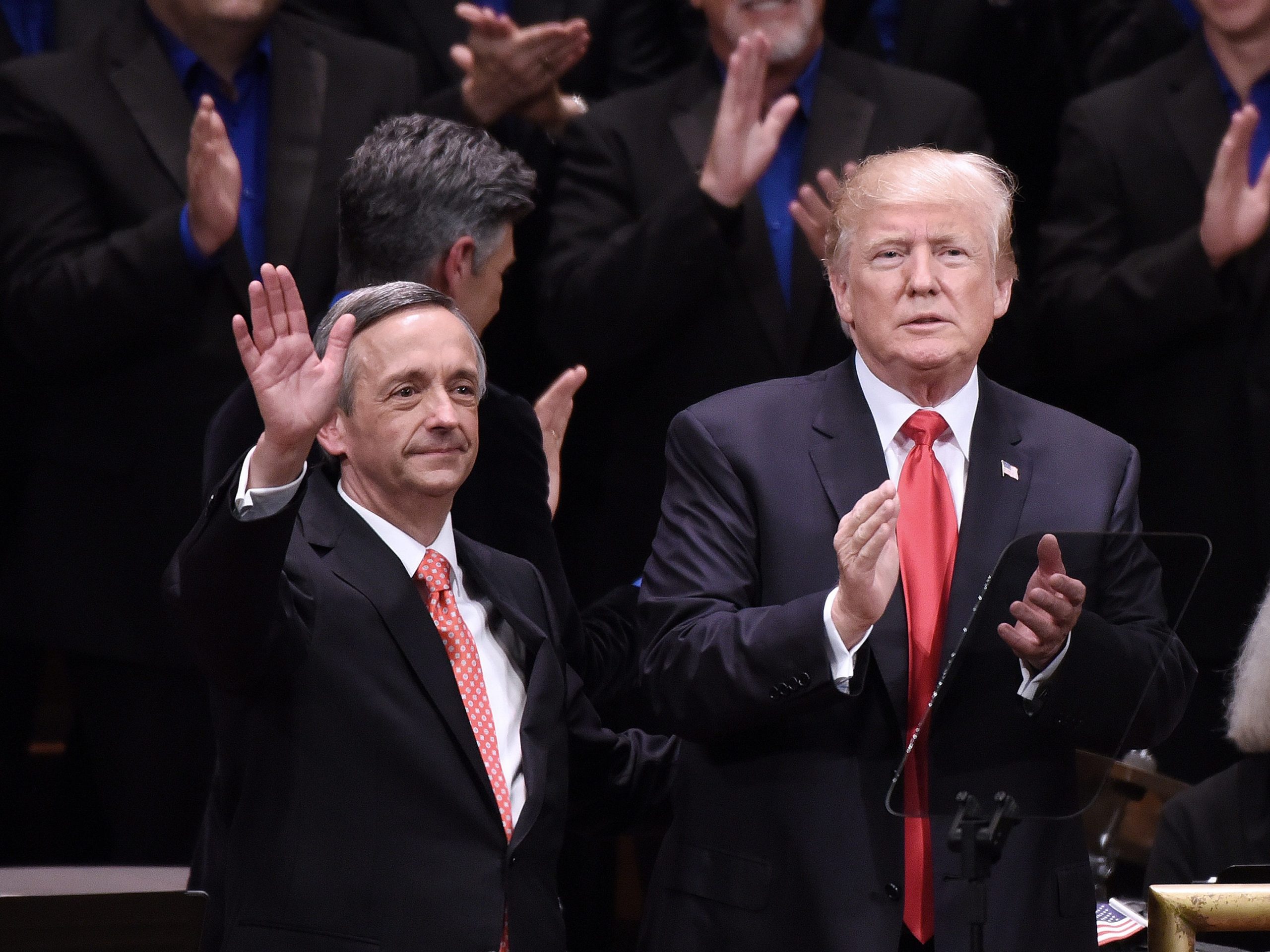 Pastor Robert Jeffress with then-President Donald Trump