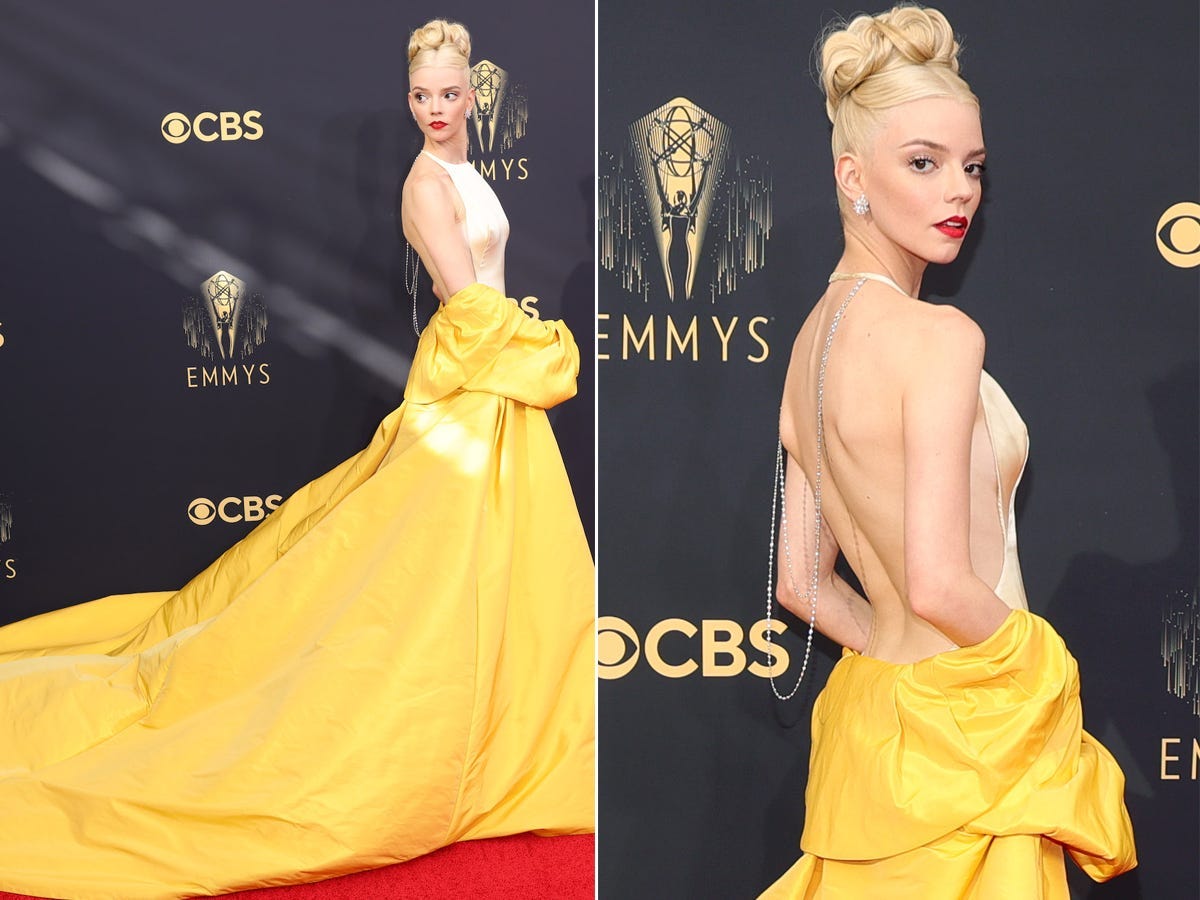 A side-by-side of Anya Taylor-Joy on the Emmys red carpet.