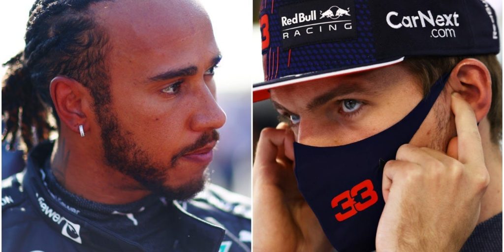Lewis Hamilton en Max Verstappen.