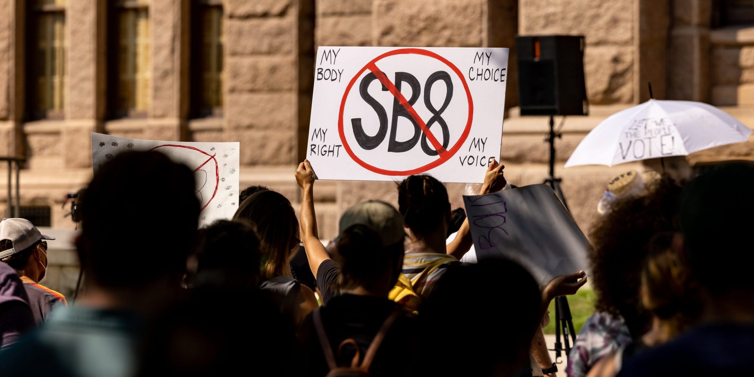 Abortion rights activists rally at the Texas State Capitol against SB 8, which prohibits abortions in Texas after a fetal heartbeat is detected on an ultrasound, on September 11, 2021 in Austin, Texas.
