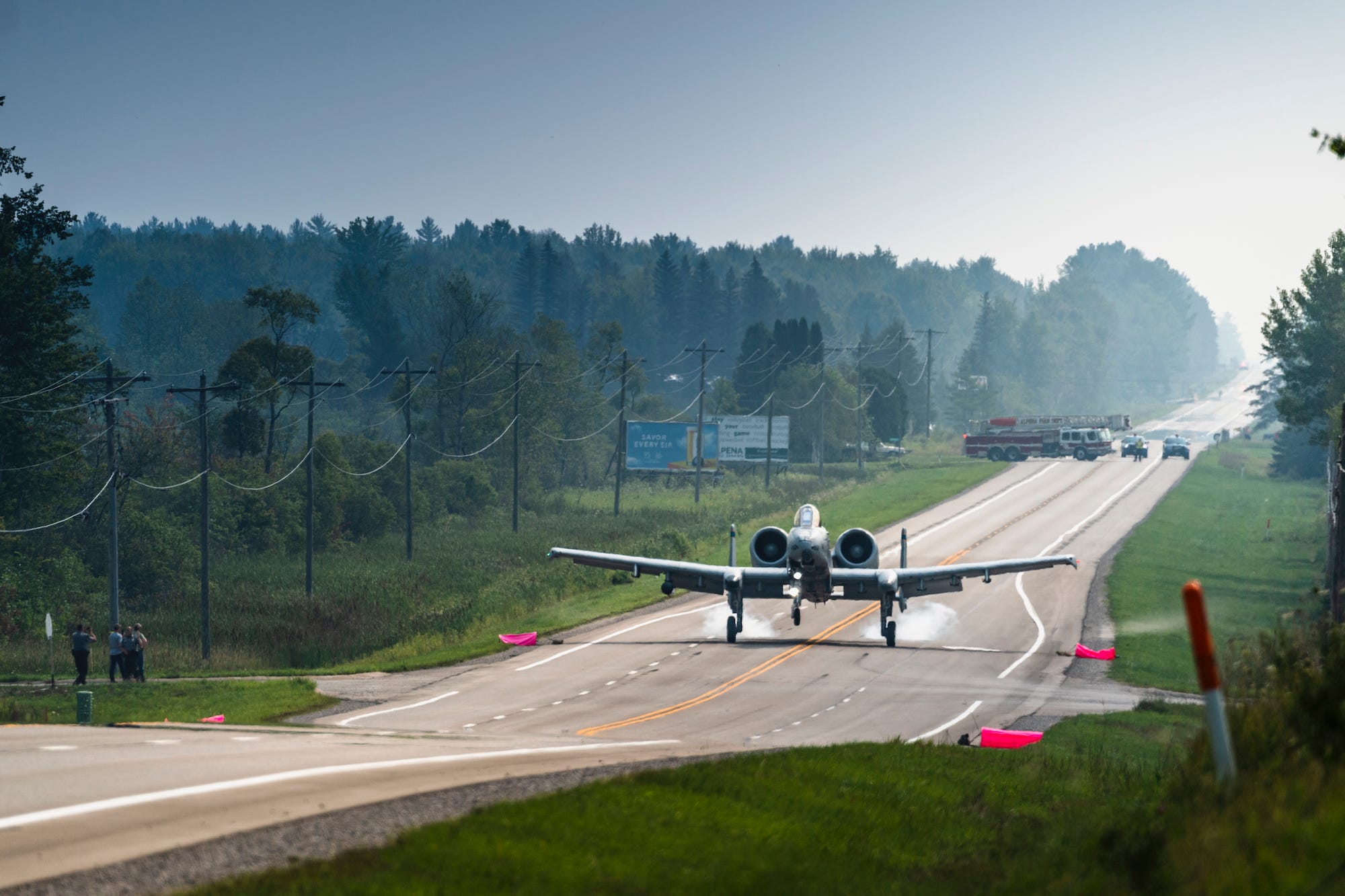 An A-10 on highway in Michigan