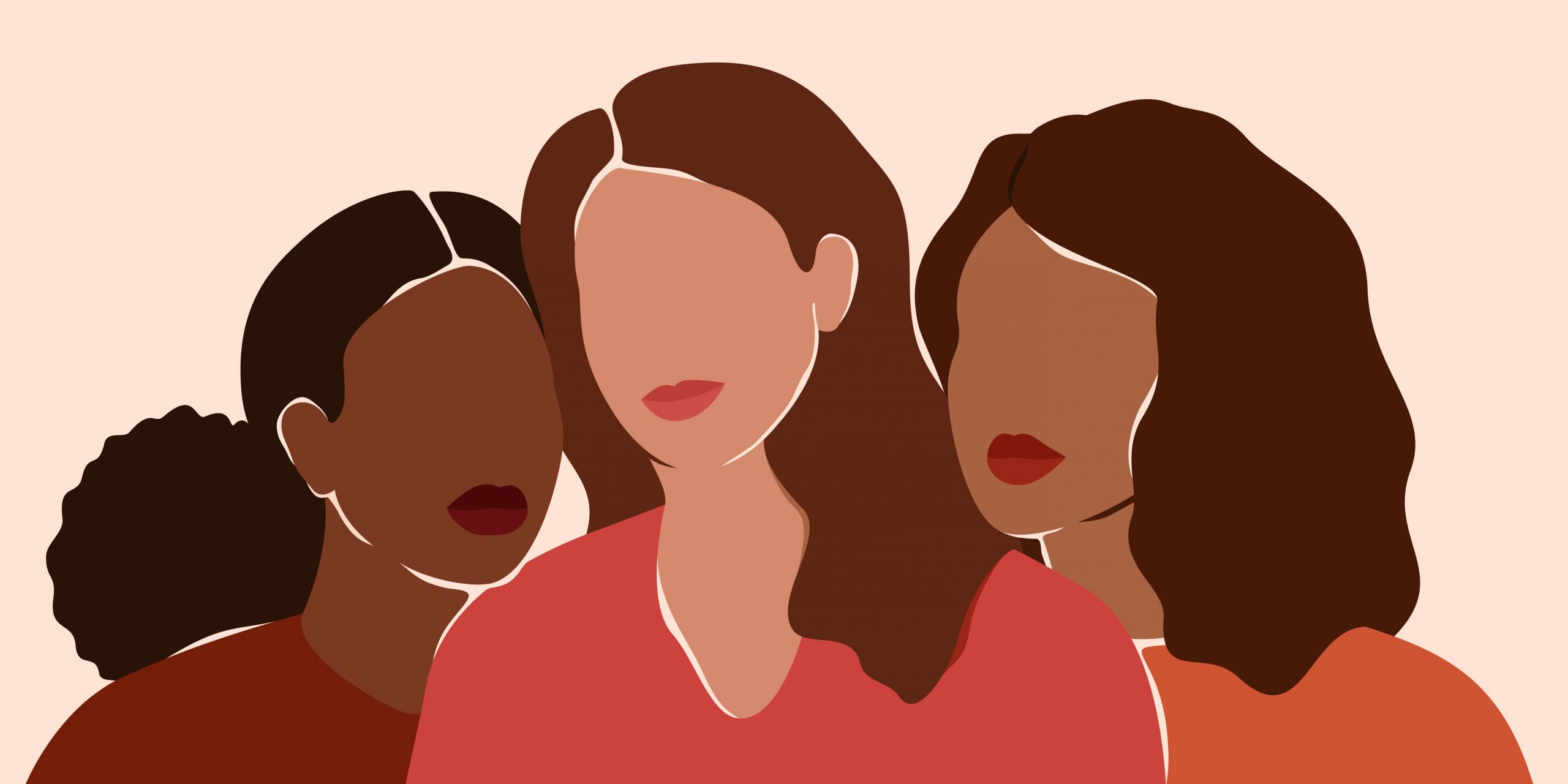 Graphic of three Black and Latina women of various skin tones and hairstyles.