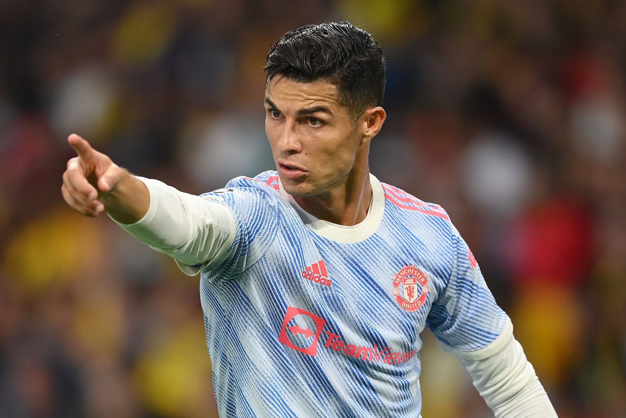 Cristiano Ronaldo of Manchester United gestures during the UEFA Champions League group F match between BSC Young Boys and Manchester United at Stadion Wankdorf on September 14, 2021 in Bern, Switzerland.