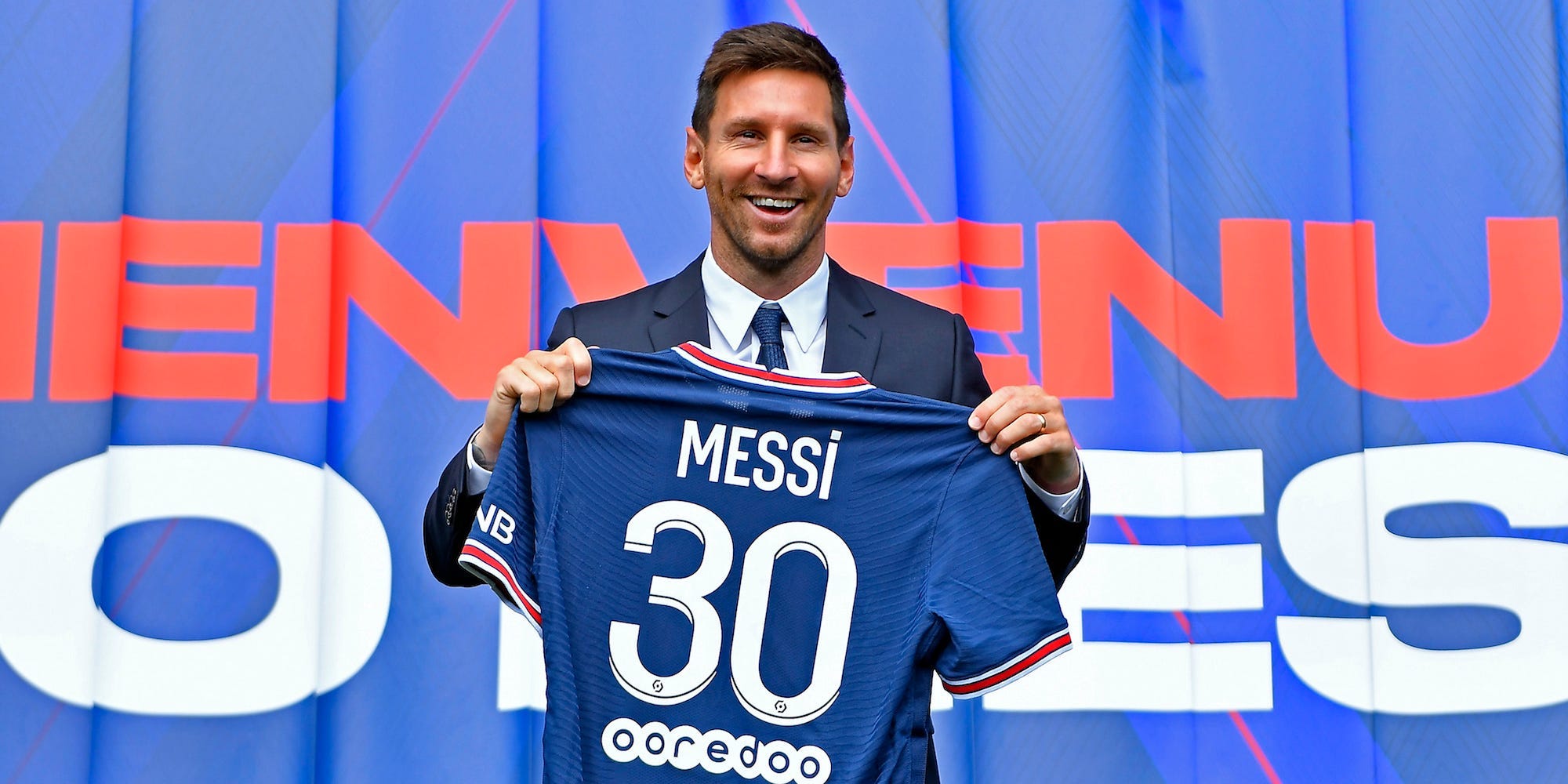Lionel Messi at his unveiling as a PSG player