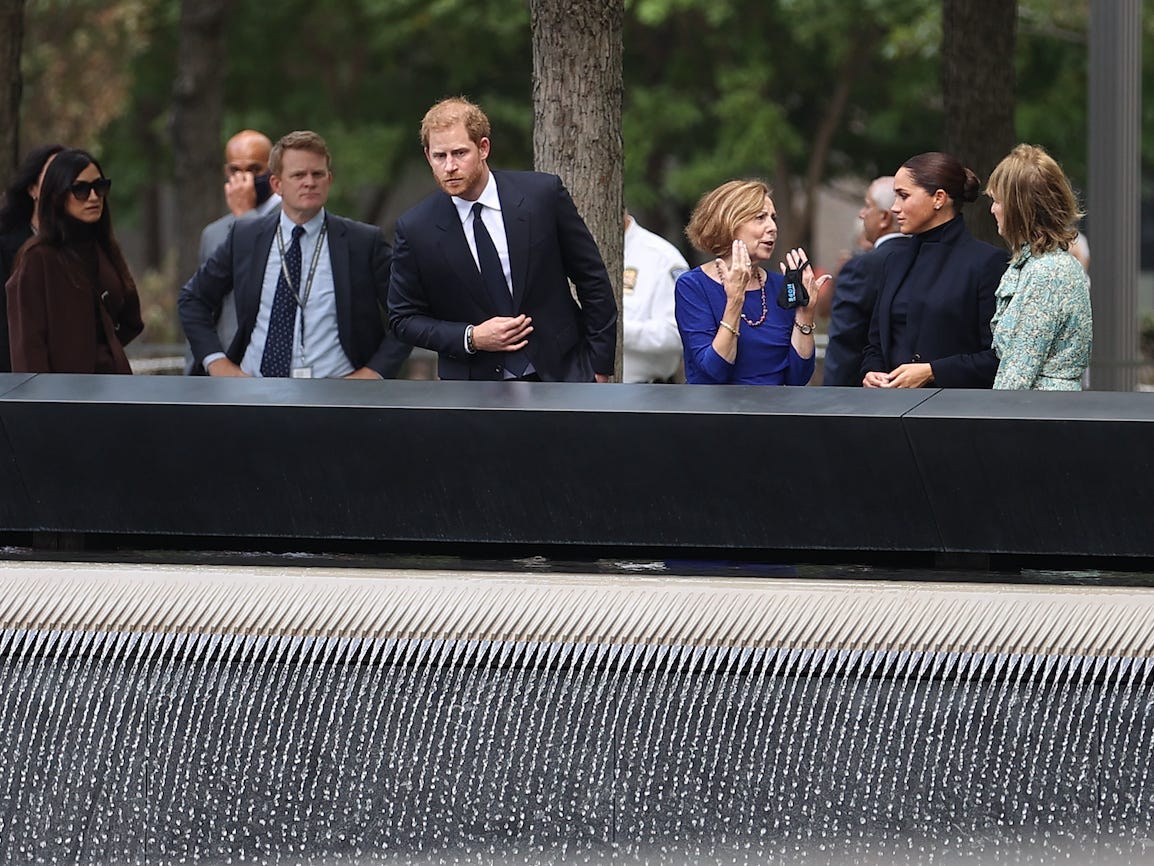 Prince Harry and Meghan Markle visit the 9/11 Memorial in New York City.