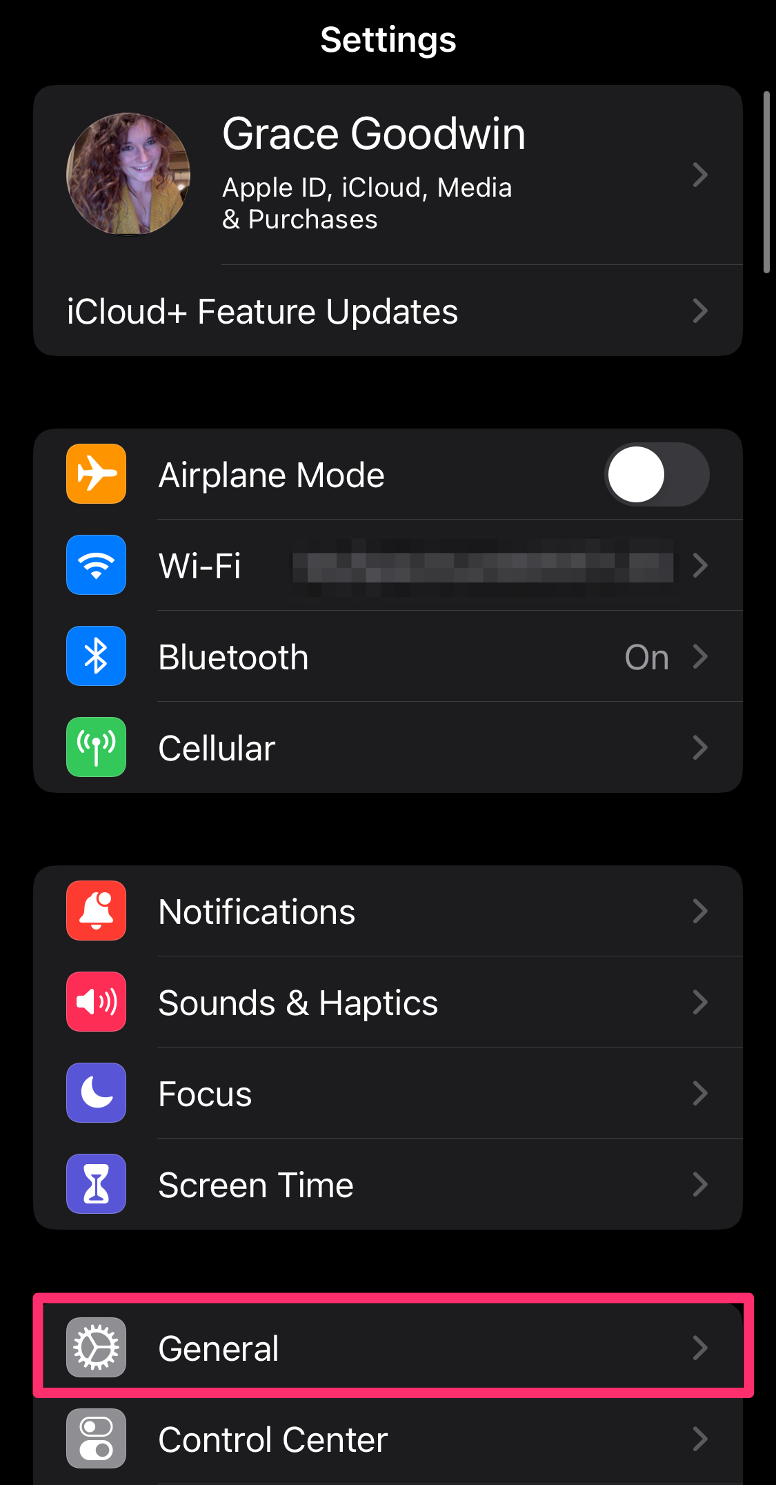 Screenshot of iPhone Settings app main page