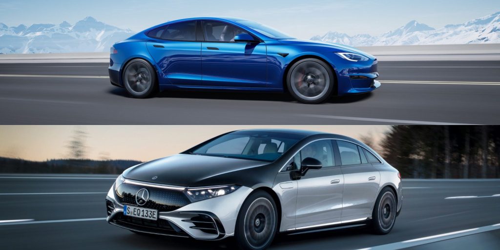 De Tesla Model S en de Mercedes EQS.