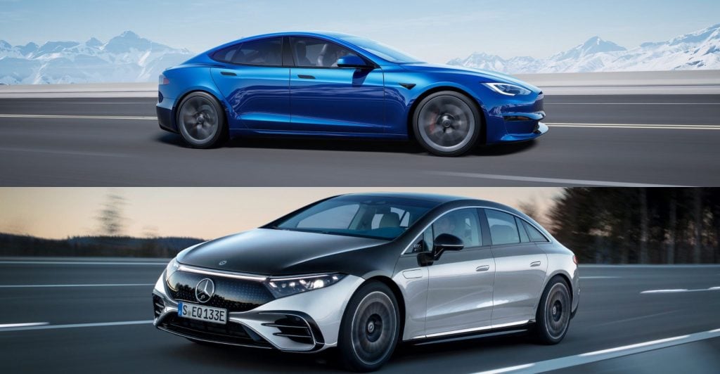 De Tesla Model S en de Mercedes EQS.