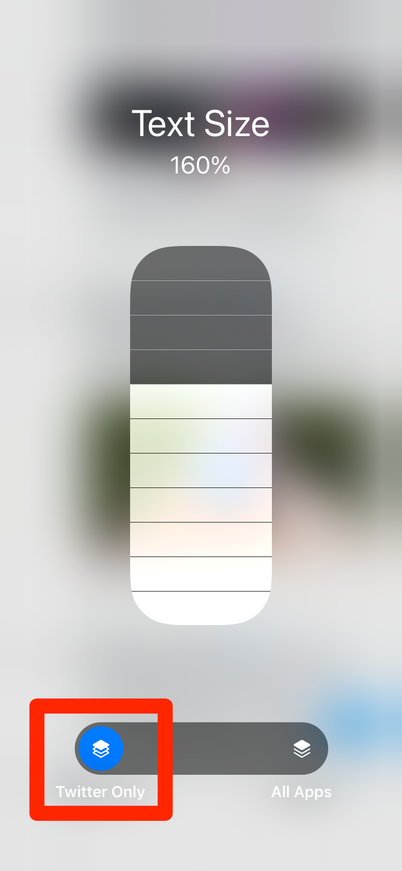 The Text Size widget on an iPhone, which lets you change the text size in specific apps.