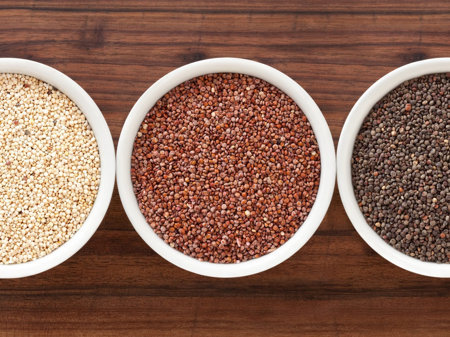Red, white, and black quinoa.