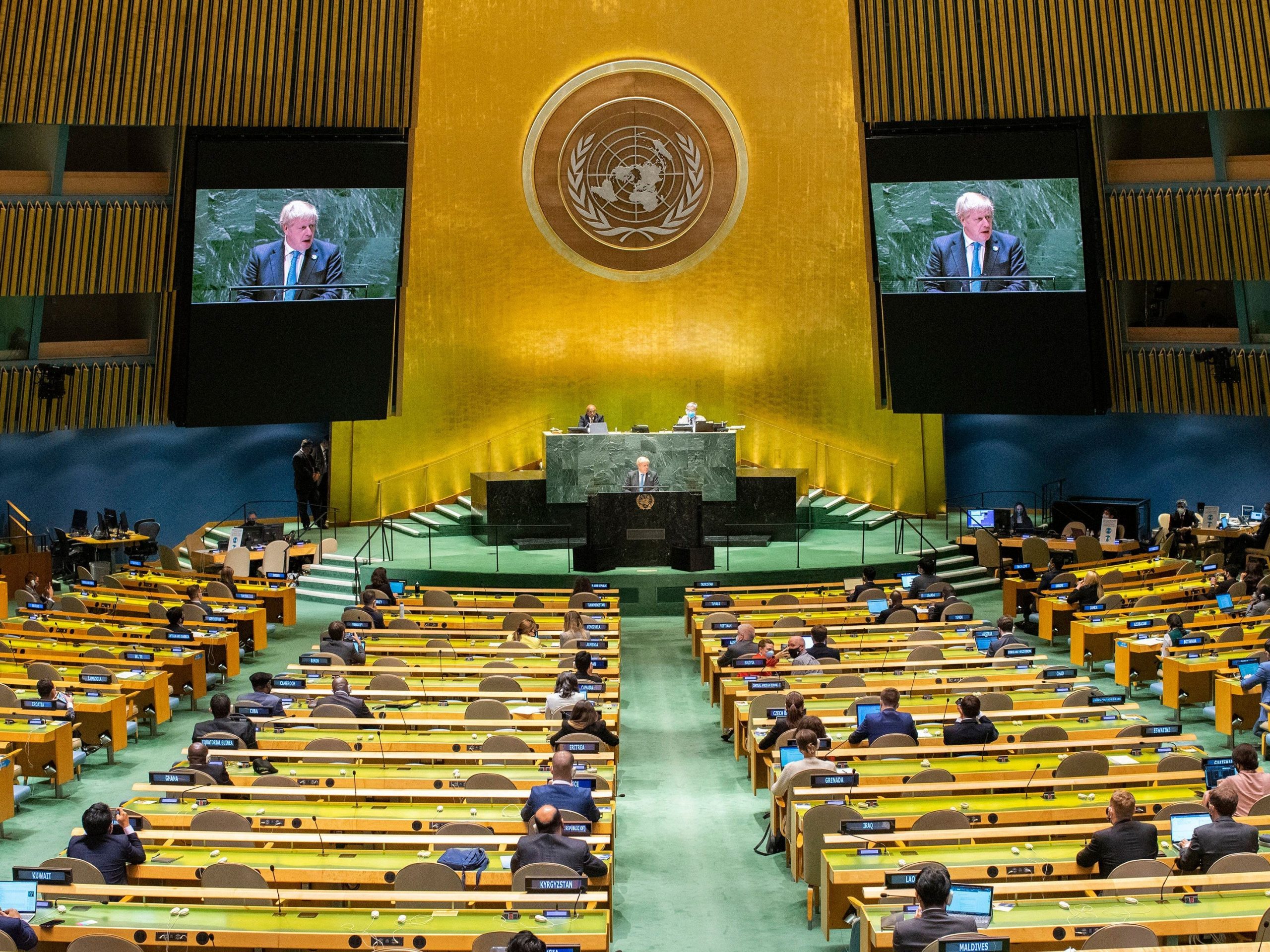 Boris Johnson speaking at the United Nations General Assembly