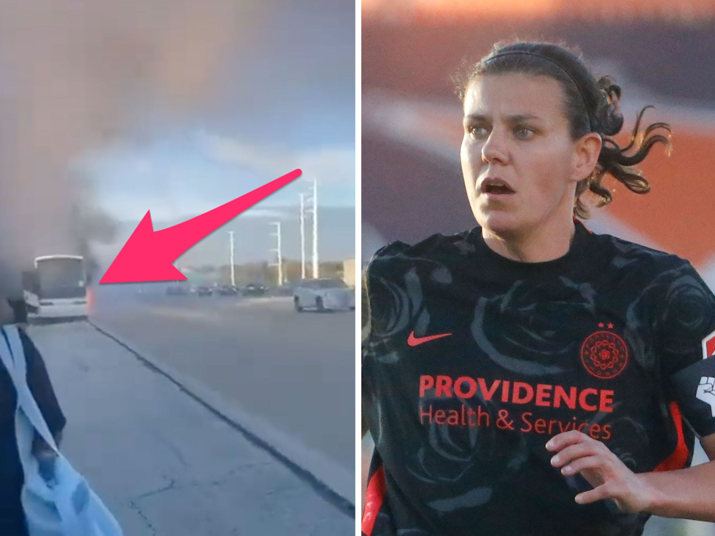 Portland Thorns superstar Christine Sinclair posted a TikTok of the team's bus engulfed in flames.