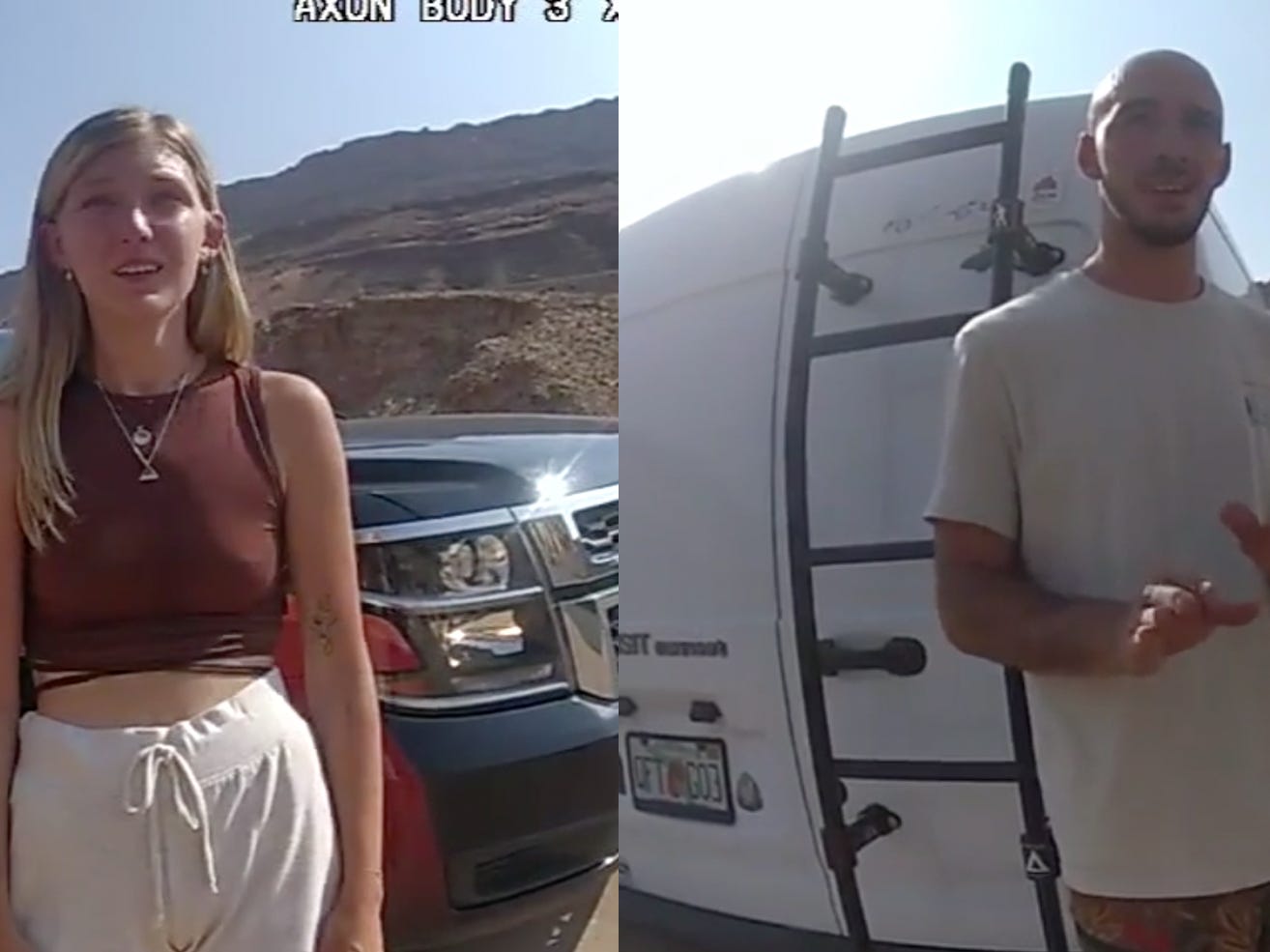 Gabby Petito Brian Laundrie composite image Moab Police bodycam