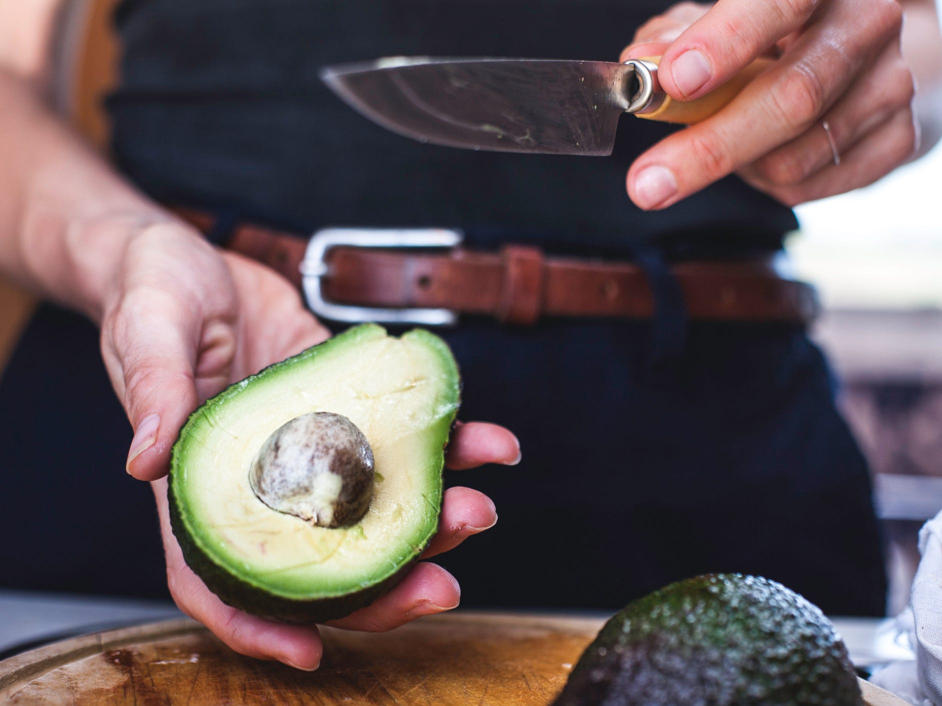 A halved avocado.