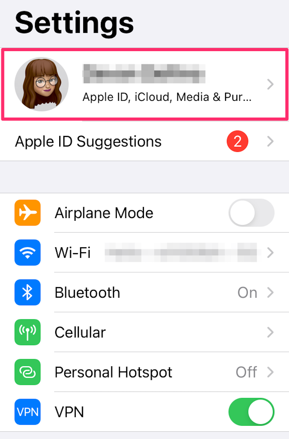 Screenshot of the main settings screen on an iPhone