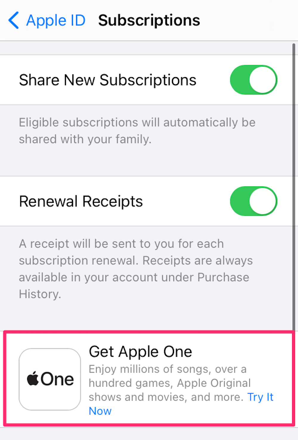 Screenshot of the iPhone screen where you can begin to sign-up for Apple One