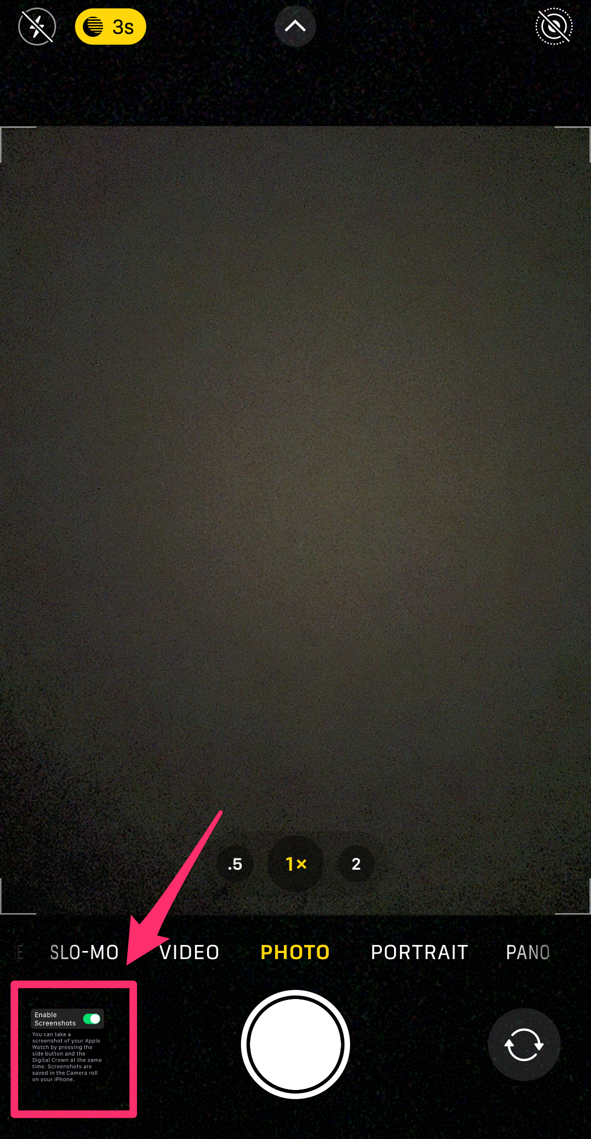 iPhone screenshot of the Camera app with the Camera Roll option highlighted
