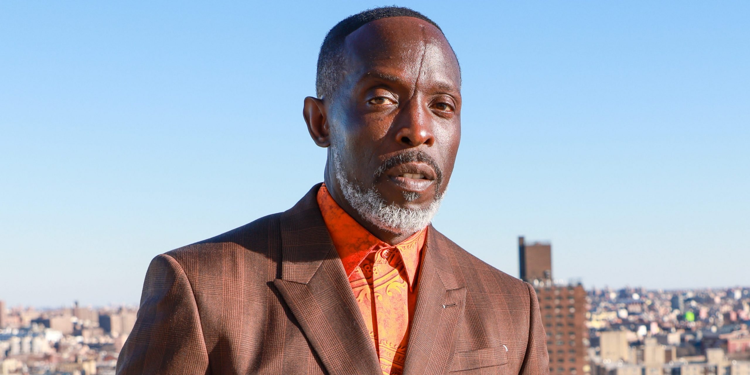 Michael K. Williams dressed in a brown suit