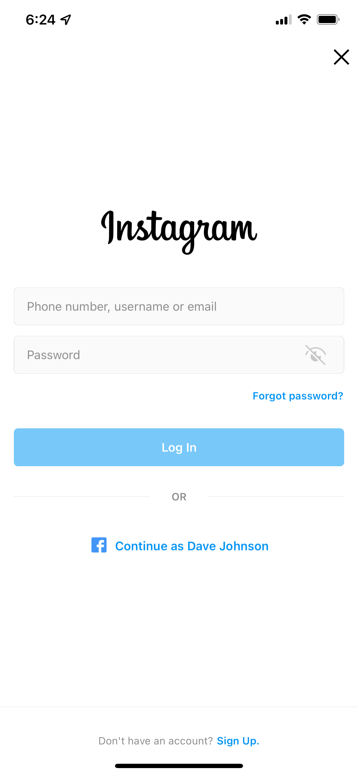 [Instagram-login - The Instagram login page on an iPhone.]