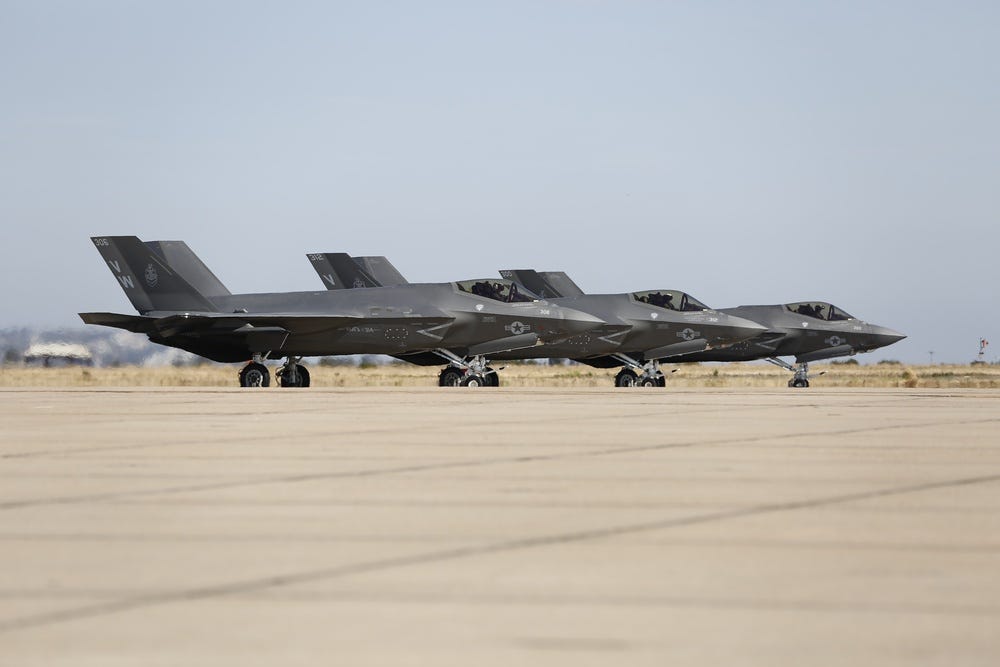 Three U.S. Marine Corps F-35C Lightning II with Marine Fighter Attack Squadron (VMFA) 314, Marine Aircraft Group 11, 3rd Marine Aircraft Wing, prepare for take off in support of tailored ship’s training availability (TSTA) at Marine Corps Air Station Miramar, California, June 30, 2021