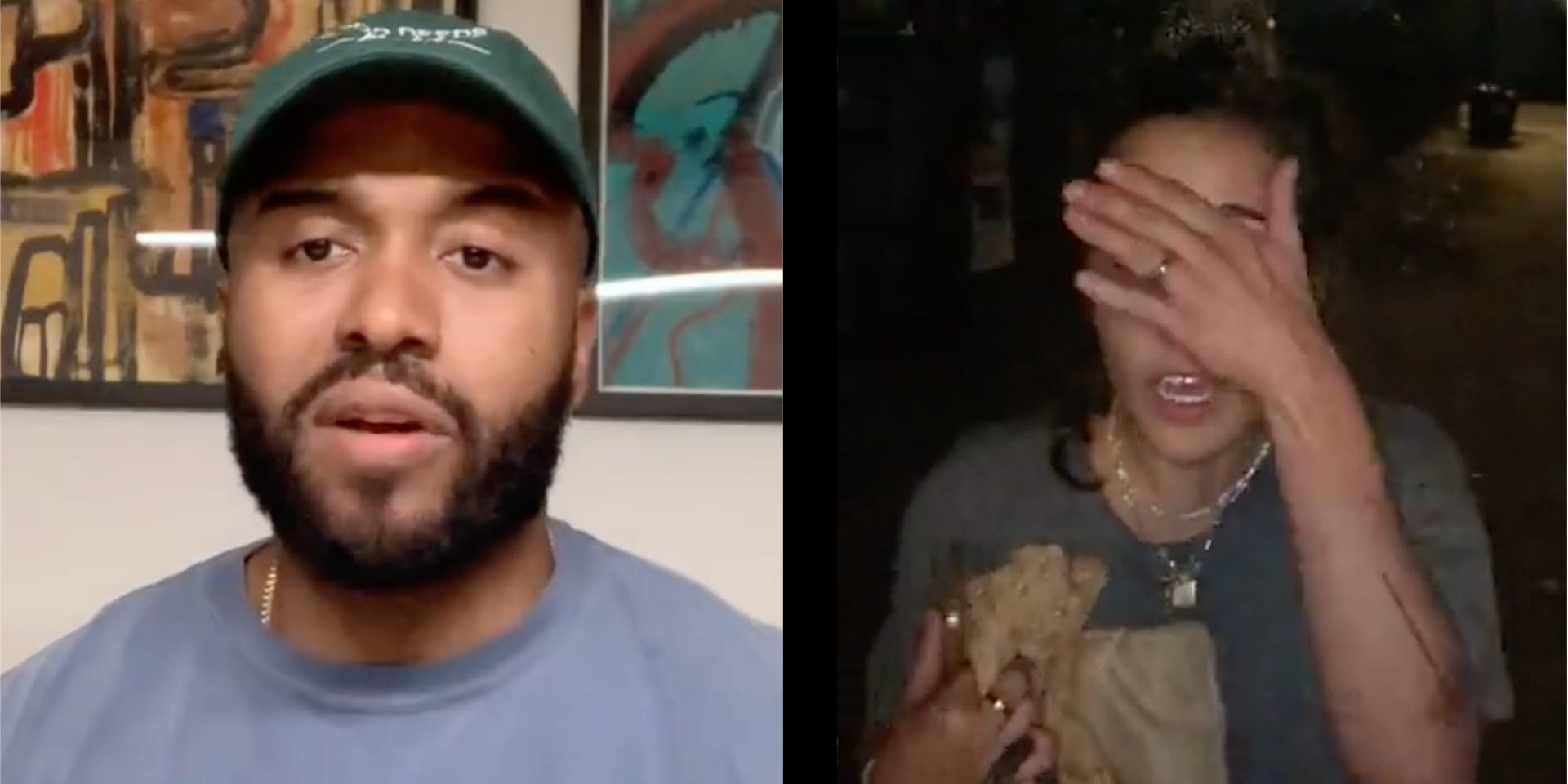 A composite image showing Frederick Joseph and a still from a video he took that he said showed a woman who told him and his fiancé to stay in their "hood."