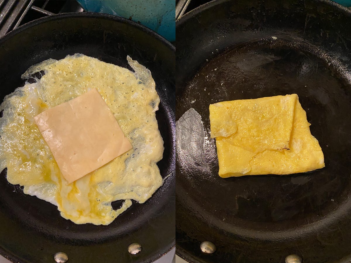 Cheese wrapped in a thin layer of eggs.